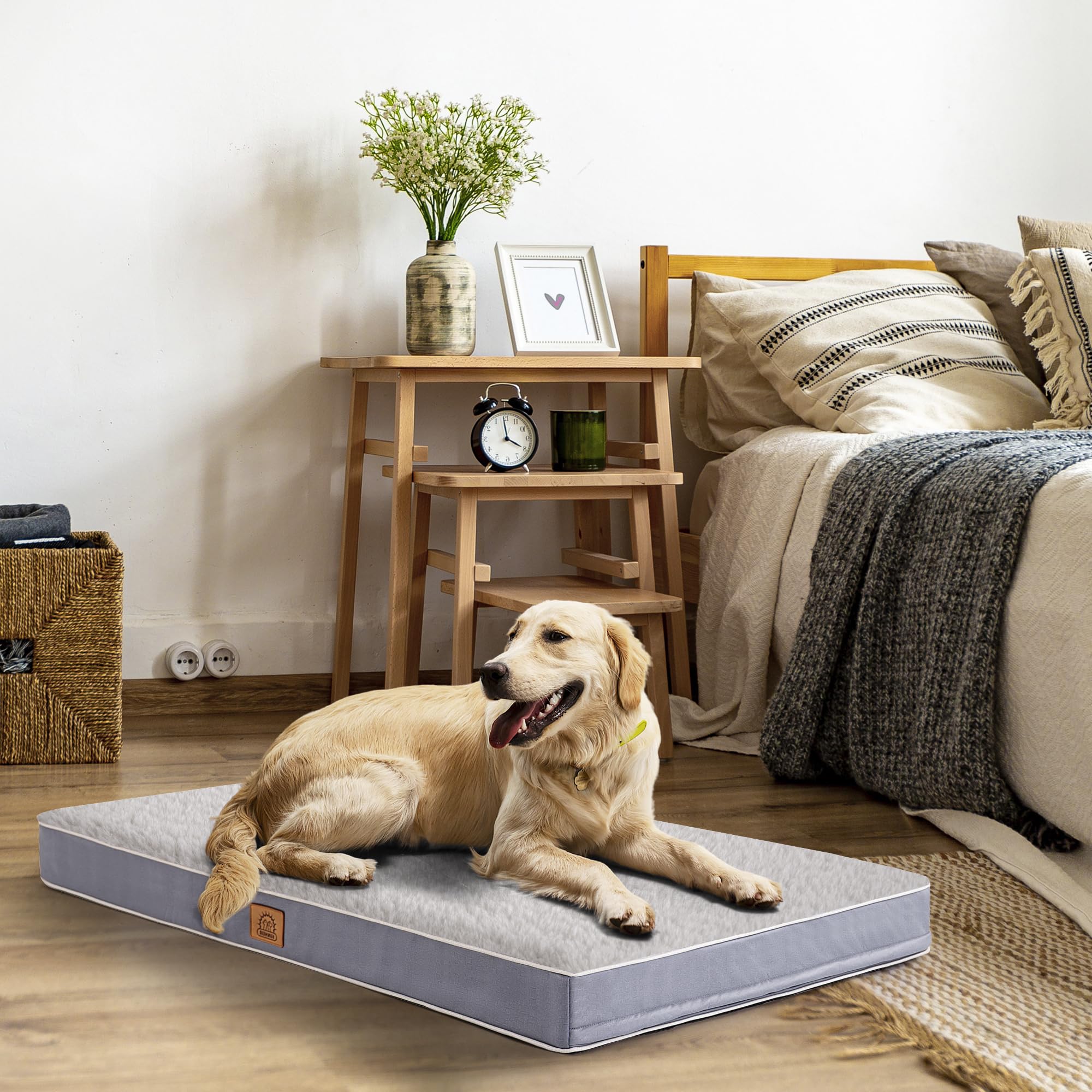 Orthopedic Dog Bed For Medium Dogs, Waterproof Deluxe Plush Dog Crate Bed With Removable Washable Cover & Anti-Slip Bottom, Egg