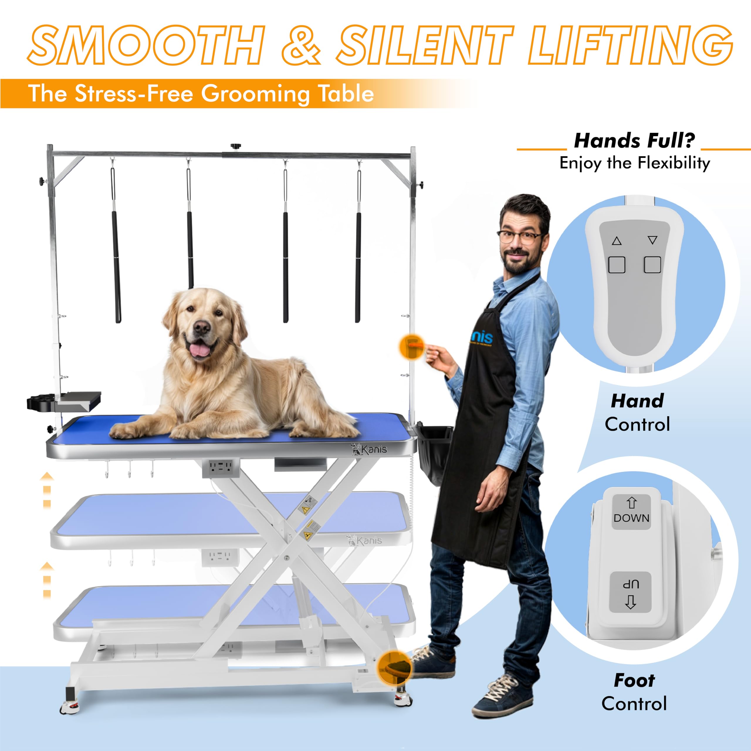Professional Electric Dog Grooming Table - Heavy Duty, Height Adjustable Pet Grooming Table W/Leveling Wheels, Dog Grooming Arm,