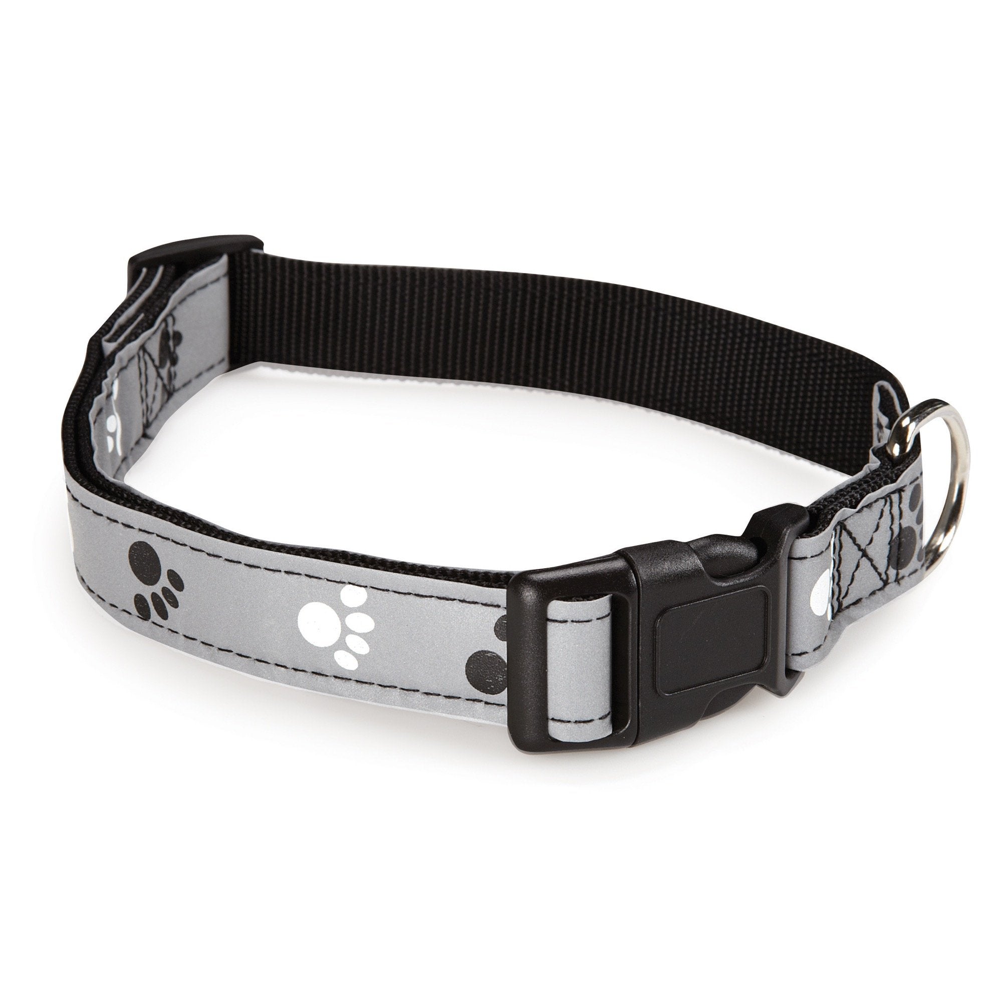 Casual Canine Reflect Pawprint Dog Collar, Fits Necks 10' To 16', Black