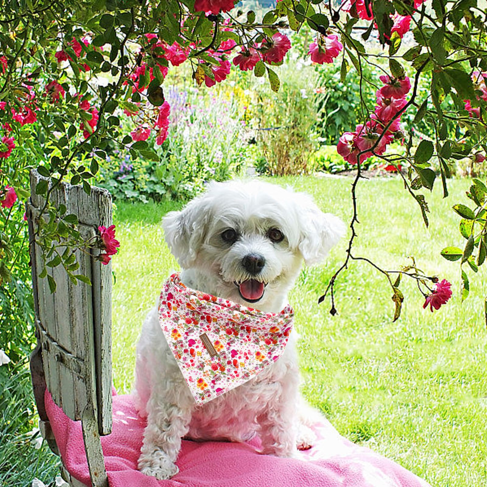 Elegant Little Tail Dog Bandanas - 1Pc Washable Cotton Summer Kerchief Reversible Bibs Scarf For Small To Large Dogs