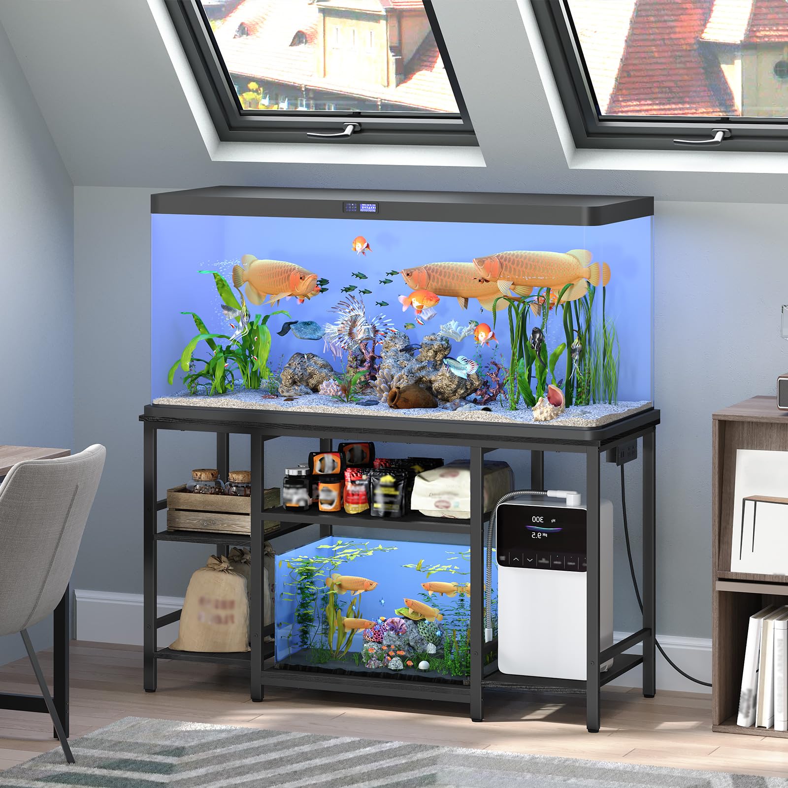 MAHANCRIS 55-75 Gallon Fish Tank Stand, 3-Tier Metal Frame, 800 LBS Capacity, 52" L x 19.7" W x 29