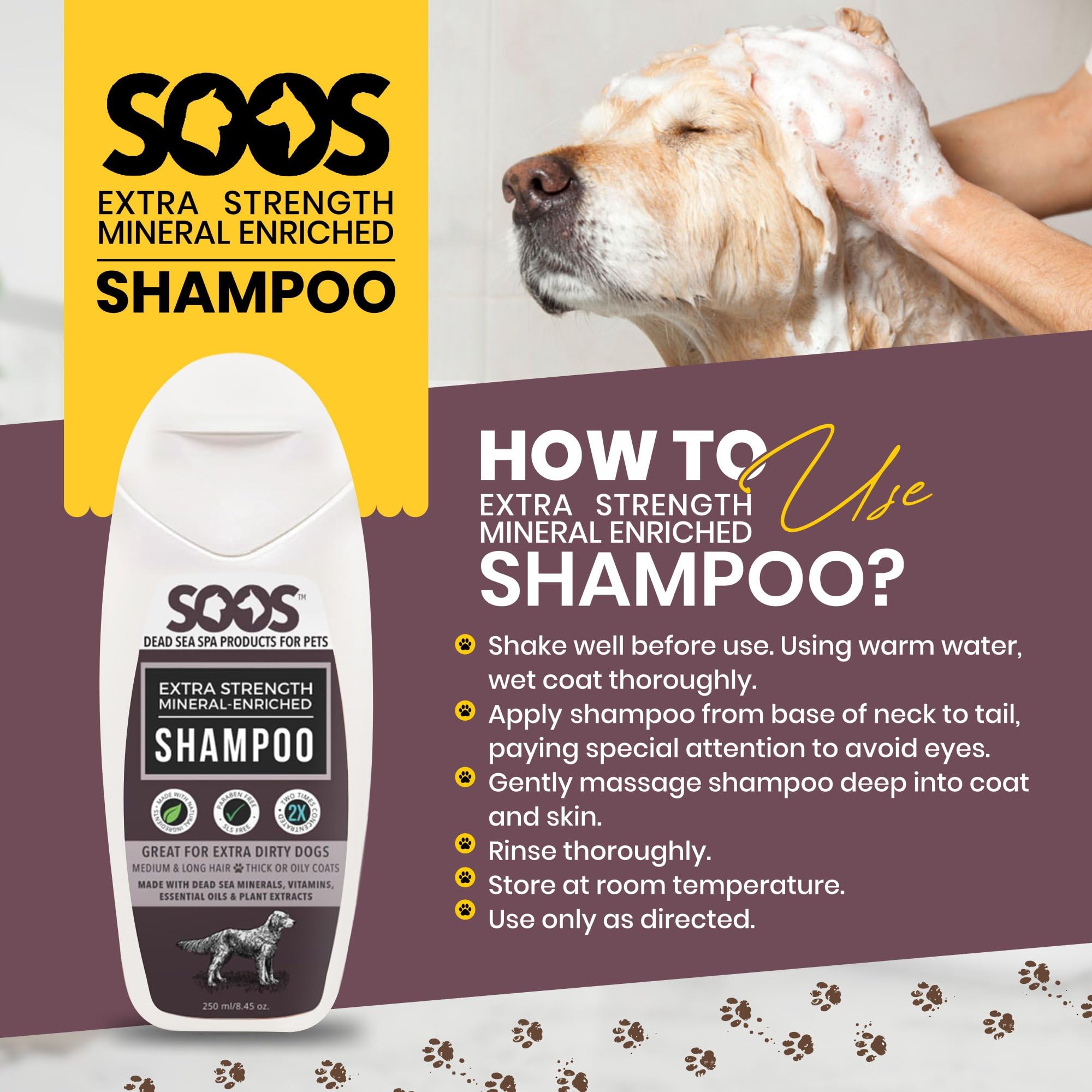 Soos Pets Shampoo Extra Strength For Cat And Dog Shampoo Natural Dead Sea Mineral Enriched Fast Absorbing With Vitamins Essentia