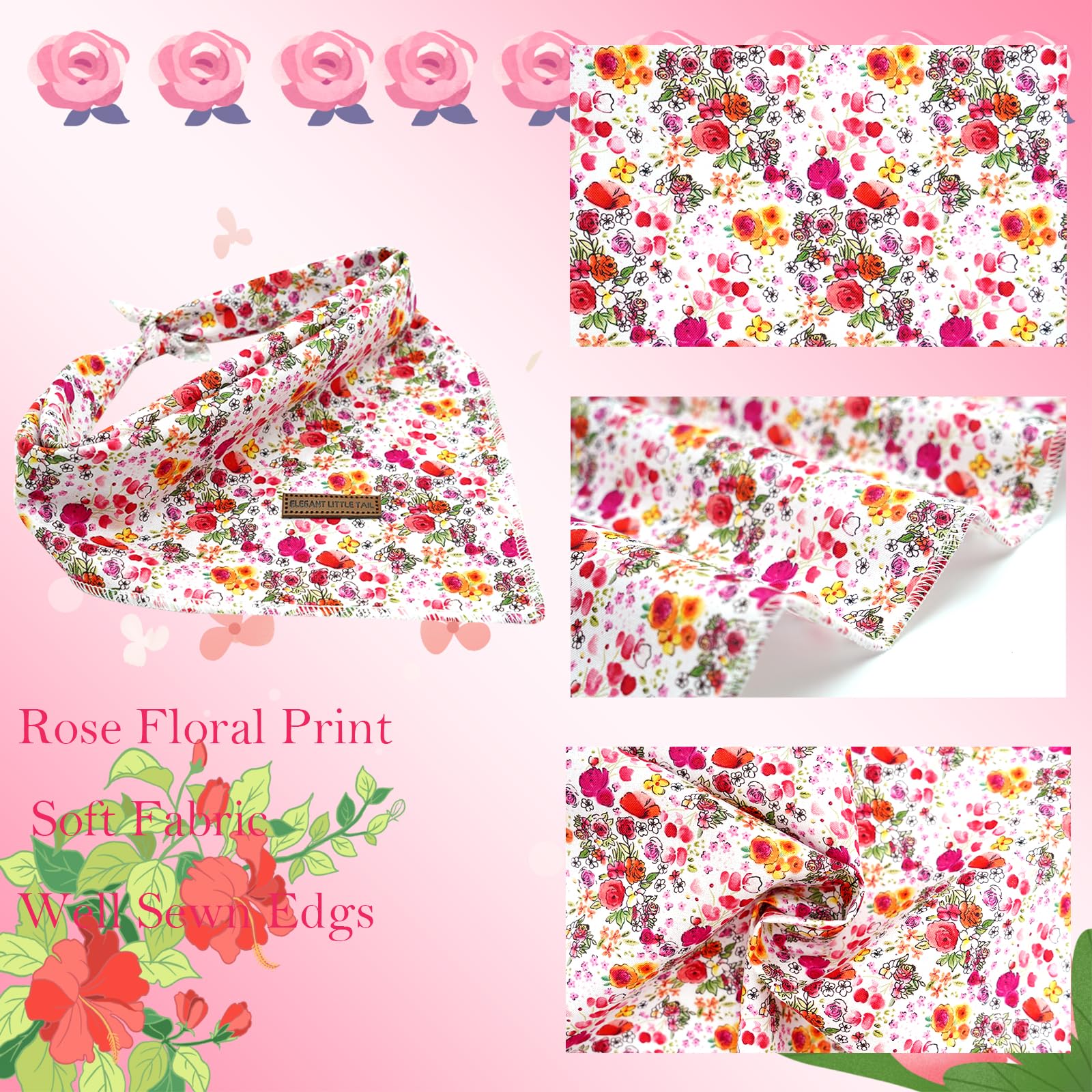 Elegant Little Tail Dog Bandanas - 1Pc Washable Cotton Summer Kerchief Reversible Bibs Scarf For Small To Large Dogs