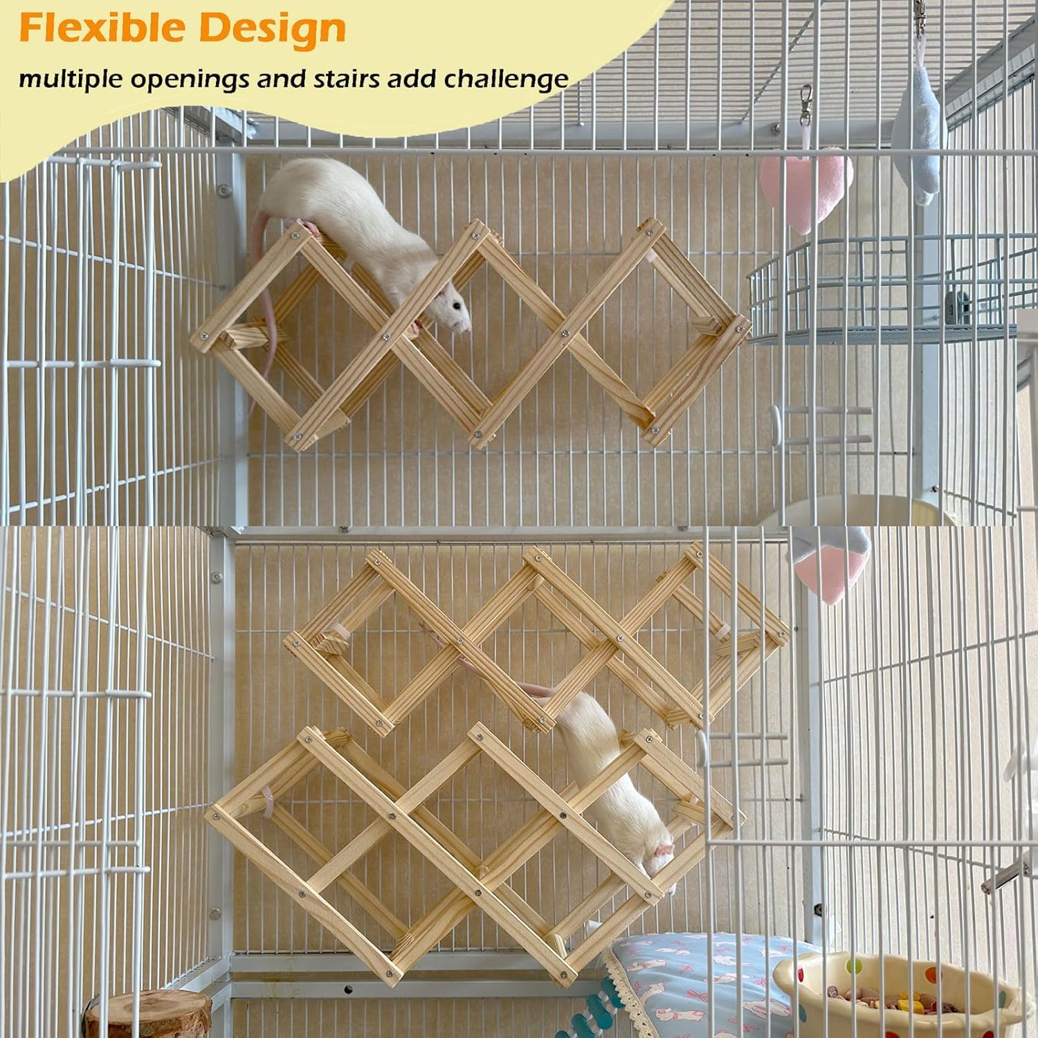 Jevnd Wooden Rat Climbing Ladder - Natural Pet Cage Accessories, Fancy Rats Enrichment Activities, Hanging Toys For Playing And