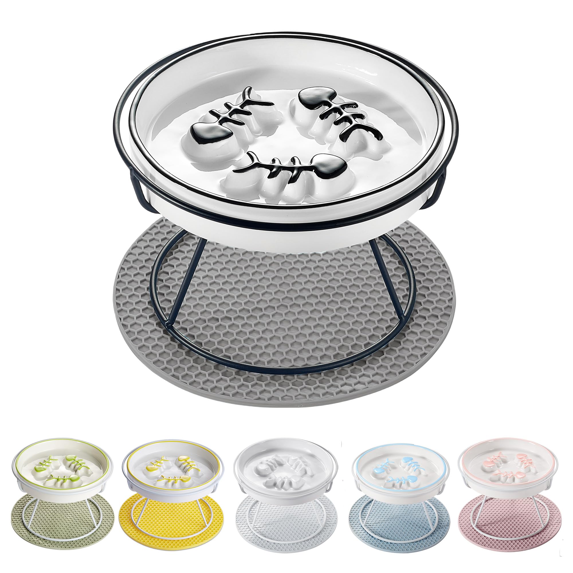 TRUNDISAN Upgrade Whisker-Fatigue-Free Cat Slow Feeder Bowl, Raised Cat Bowl Improved Design, Anti Vomit Promotes Digestion and 