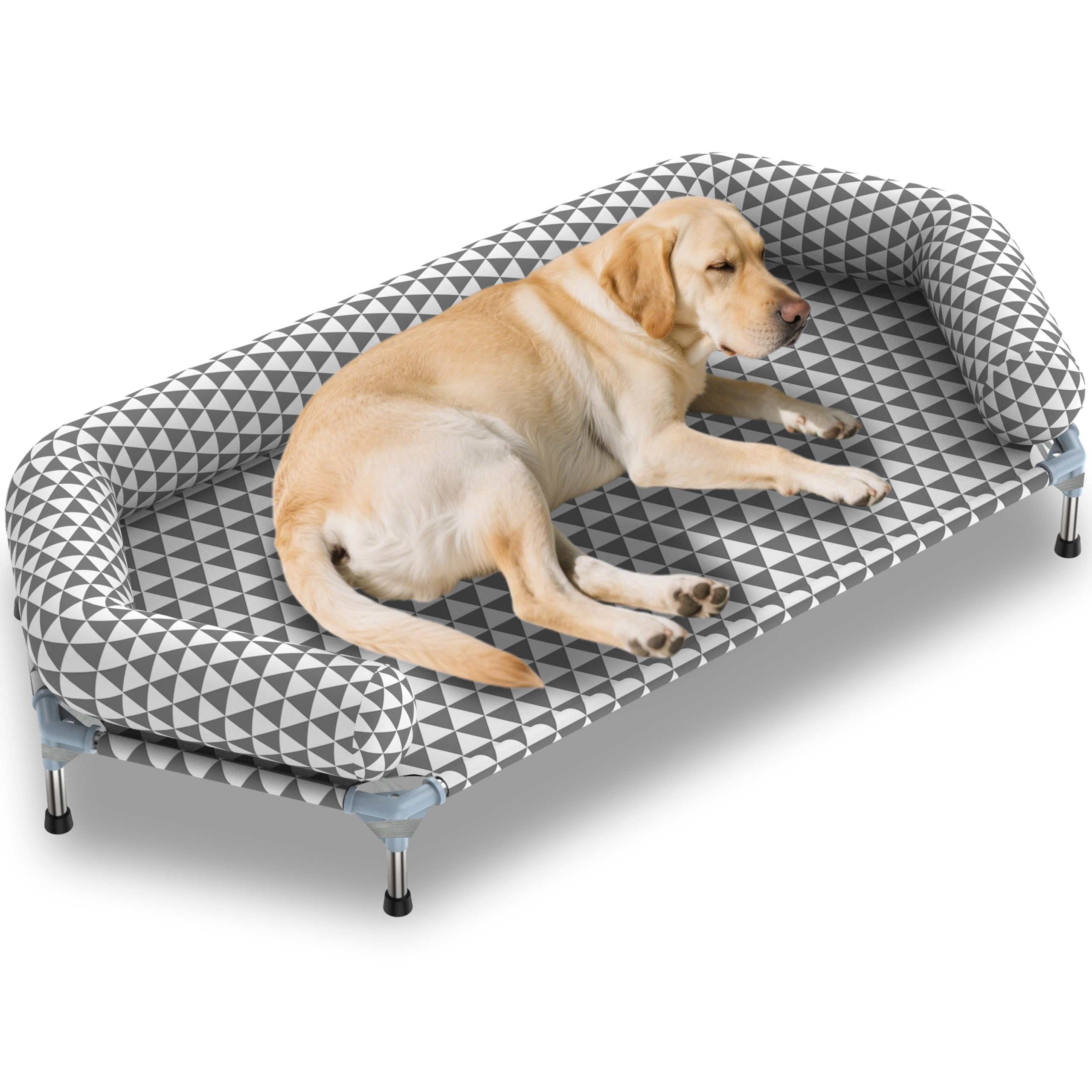 Orthopedic Dog Beds for Large Dogs - Removable Bolsters & cleanable Cover,Elevated Outdoor Dog Bed,Easy to Assemble,Up to 130lbs