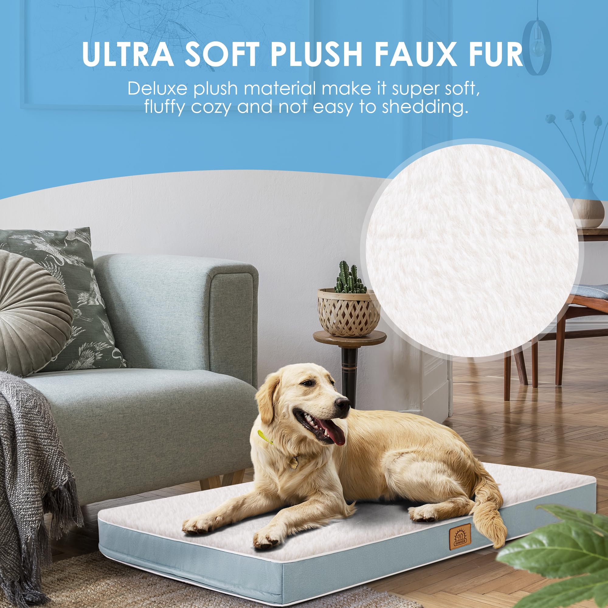 Extra Large Waterproof Dog Bed, Jumbo Orthopedic Dog Beds with Removable Washable Cover for Large Dogs, Pet Bed Mat Egg-Crate Fo