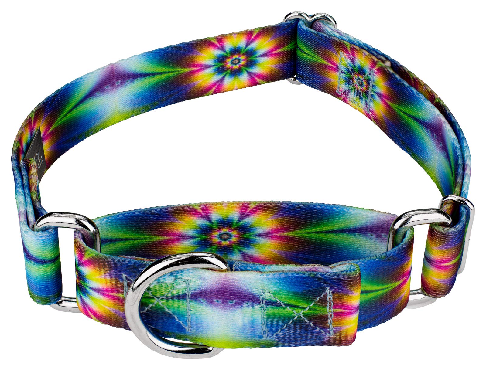 Country Brook Petz - Tie Dye Flowers Martingale Dog Collar - Groovy Collection Featuring Far Out Designs (1 Inch, Large)