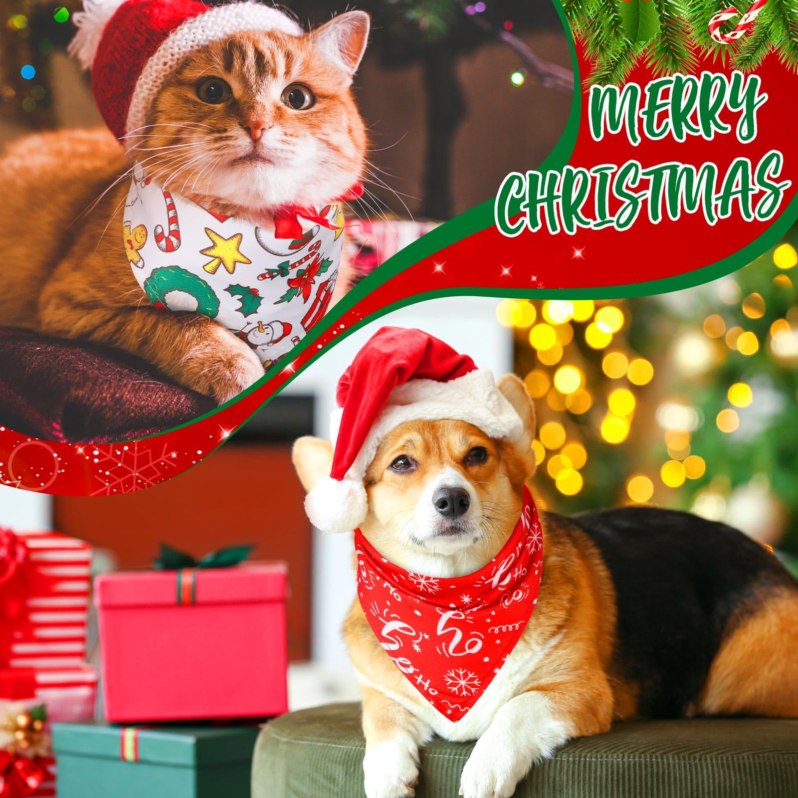 50 Pieces Christmas Dog Bandanas Bulk Dog Kerchief Set Bibs Triangle Dog Scarf Dog Bandanas With Christmas Patterns For Pet Christmas Party Costume Accessories Decoration (25.6 X 17.7 X 17.7 Inch)