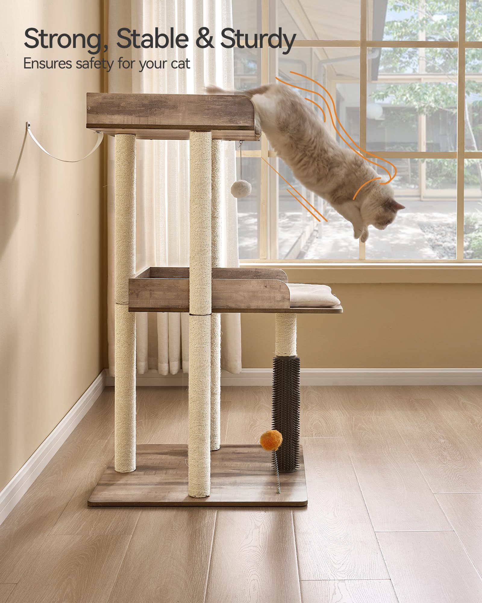 Fourfurpets 43.7'' Cat Tree, Modern Cat Tree Tower, Cat Tower For Indoor Cats Large Adult, Cat Condo With Scratching Post, Large