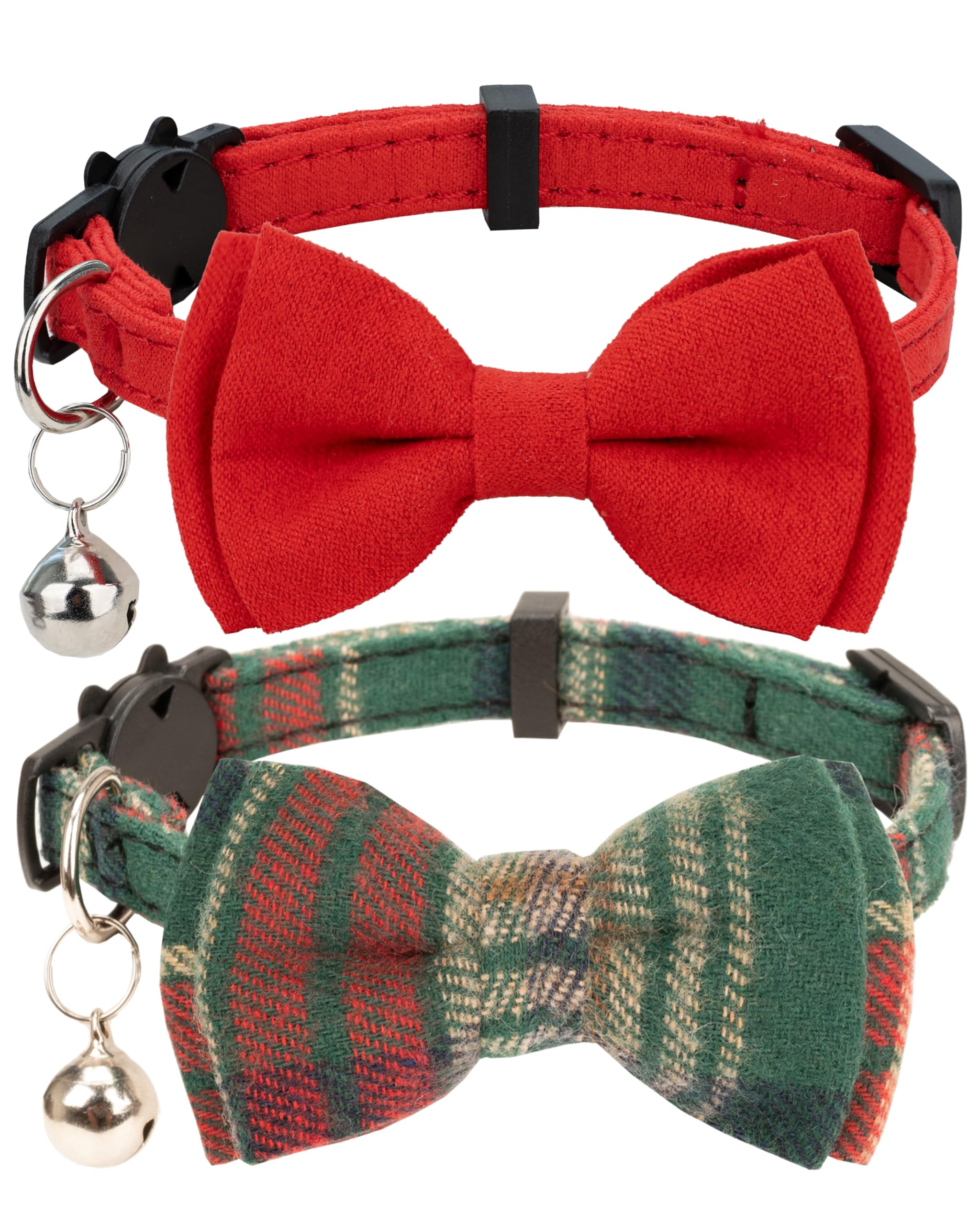 Gyapet Collar For Cats Pets Breakaway With Bell Bowtie Floral Bow Detachable Adjustable Safety Puppy 2Pcs Christmas-A