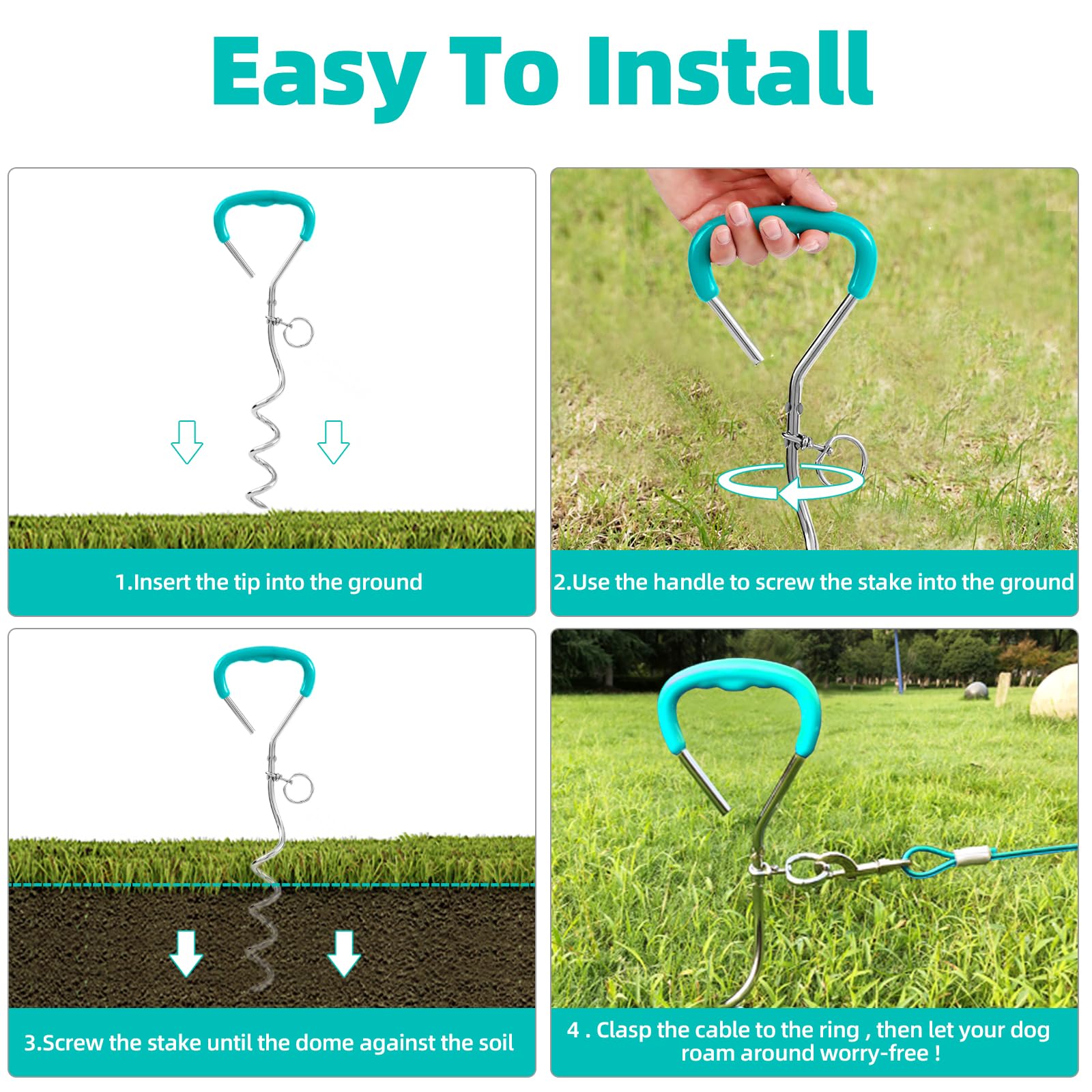 Dog Tie Out Stake And Dog Run Cable, 30Ft Long Dog Lead With Dog Yard Stake, Dog Chains 30Ft For Outside, Dog Yard Leash And Stake For Camping & Beach, Dog Tie Out Tether For Medium Large Dogs
