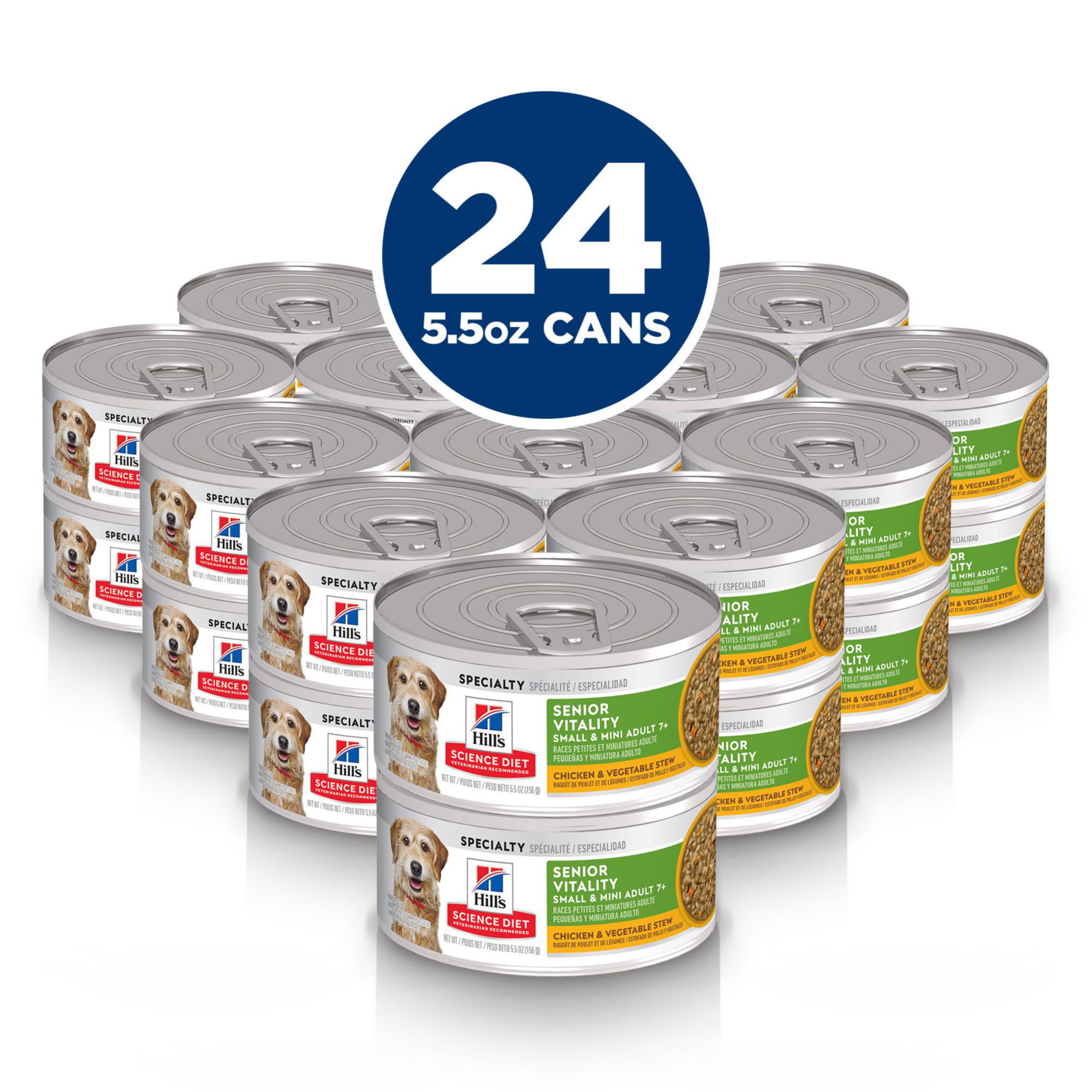 Hills Science Diet Senior Vitality Adult 7+ Small & Mini Breeds Wet Dog Food, Salmon & Vegetable Stew, 5.5 oz. Cans, 24-Pack