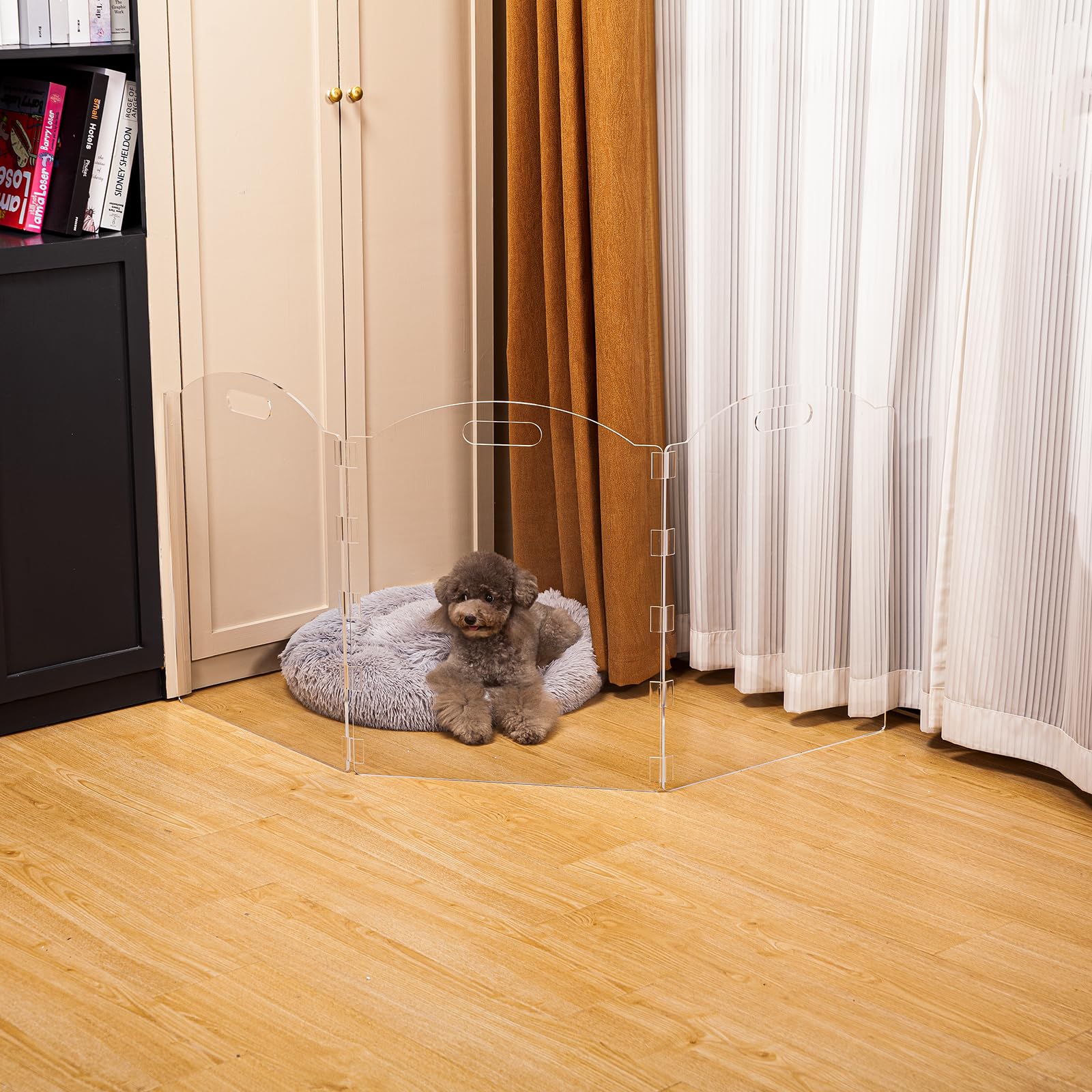 Feoyoho Clear Acrylic 3-Panel Freestanding Dog Gate - 60''W x 24''H, Folding Barrier for Indoor Use, Ideal for Dogs and Cats