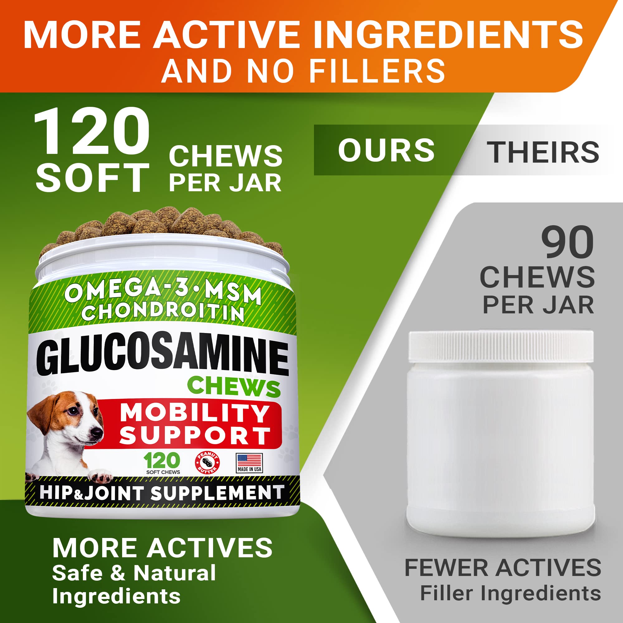 STRELLALAB Glucosamine Treats for Dogs - Joint Supplement w/Omega-3 Fish Oil - Chondroitin, MSM - Advanced Mobility Chews - Join