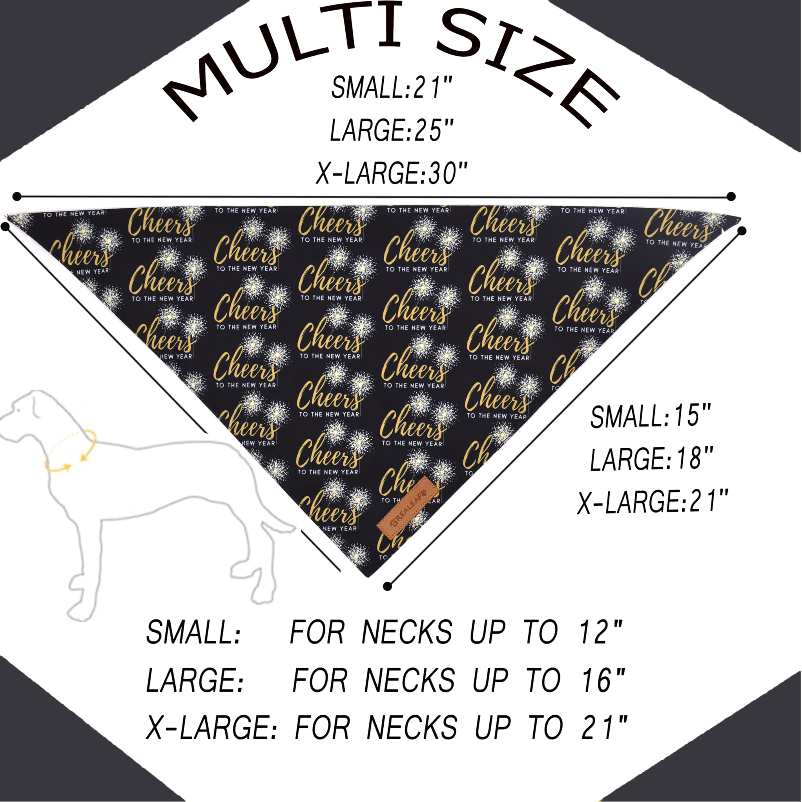 Realeaf New Year Dog Bandanas 2 Pack, Cheers To The New Year Dog Scarf For Boy And Girl, Premium Durable Fabric, Holiday Bandana