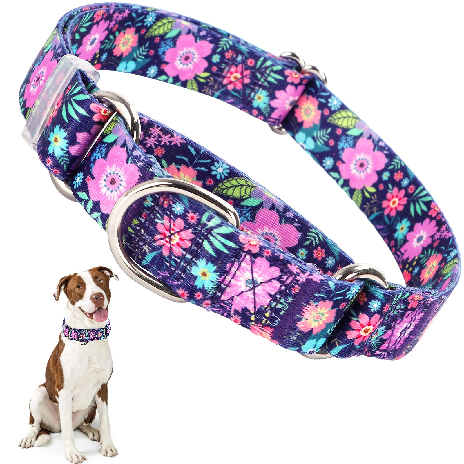 Martingale Collar For Dogs, Adjustable Soft Nylon Dog Collars With Special Design Flower Patterns For Small Medium Large Dog(M)