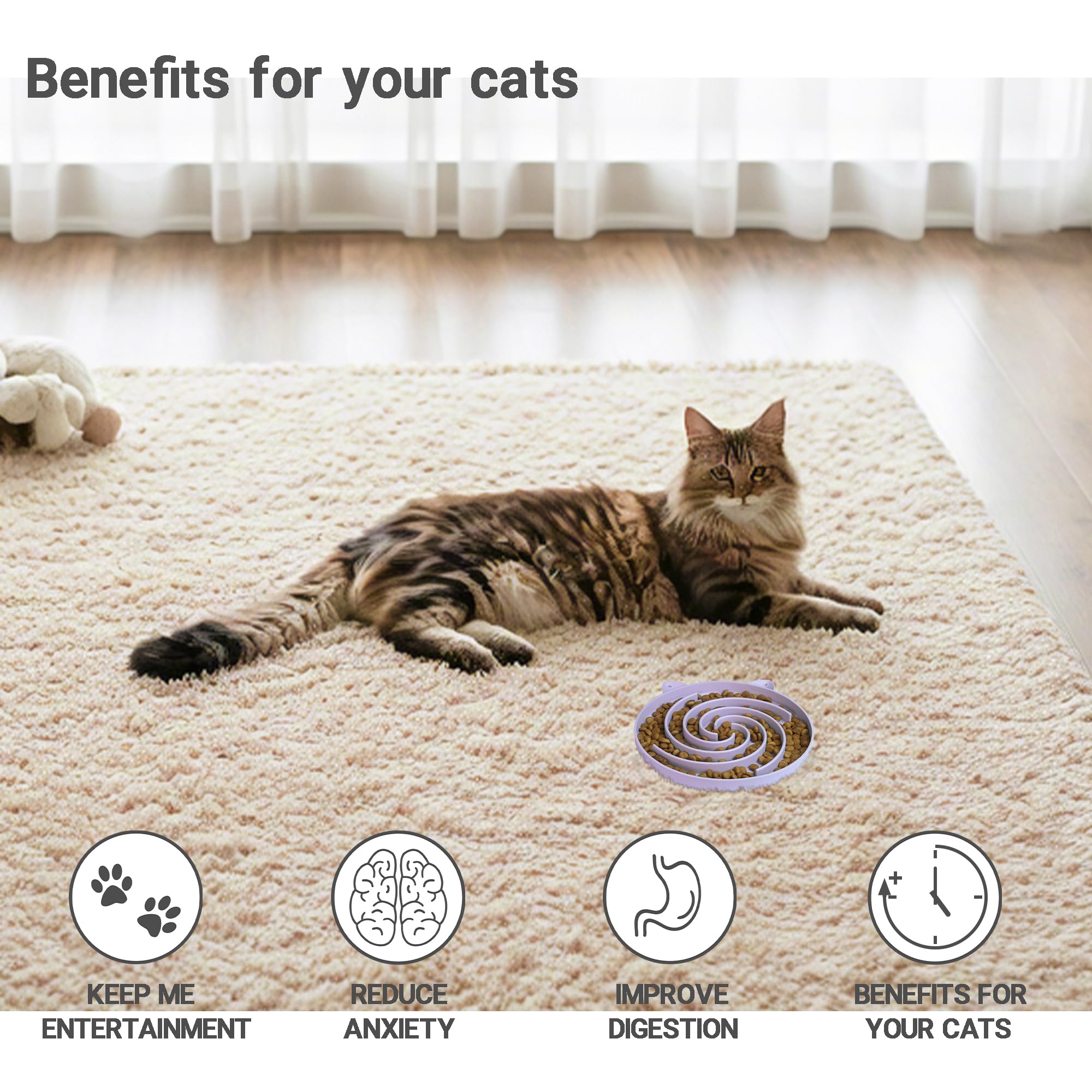 Bifeaw Slow Feeder Cat Bowl, Easy to Clean Silicone Bowl, Ideal for Dry and Wet Food (Purple and White)