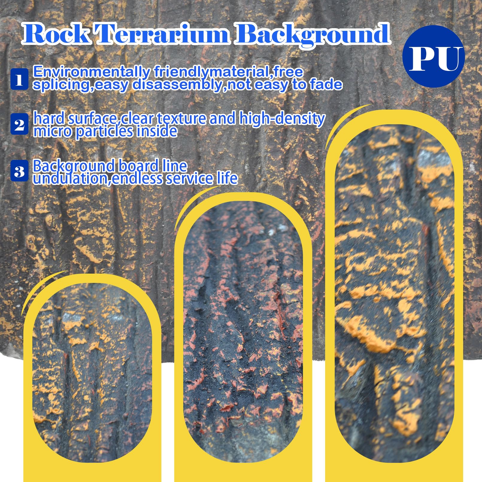 PINVNBY Reptile Terrarium Cork Background,17.72x11.02 Inches 3D Bearded Dragon Tank Backgrounds Wall Reptile Stereo Backdrop Amp