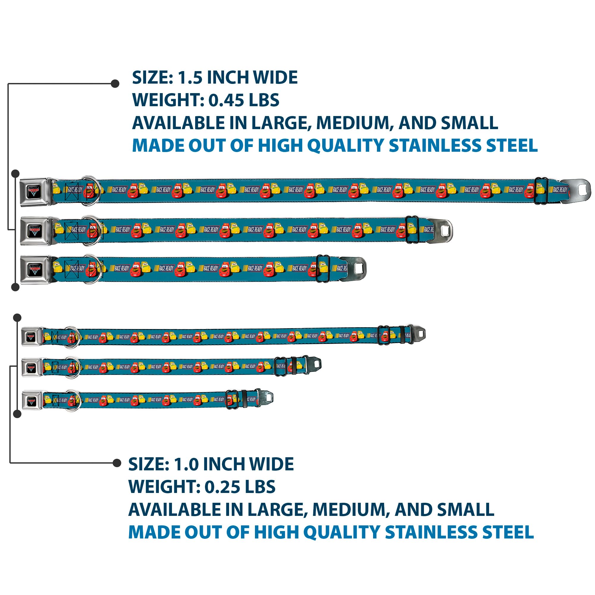 Buckle-Down Dc-Wdy417-Wm Seatbelt Dog Collar, Wide Medium, Cars 3 Lightning Mcqueen/Cruz Ramirez Pose Race Ready Blue/Yellow/Red