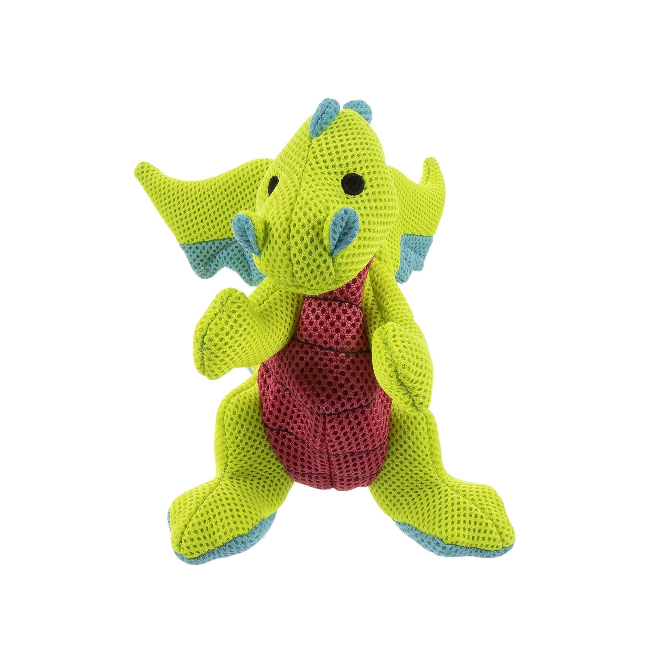 Godog Mesh Dragons Squeaky Plush Dog Toy, Double Chew Guard Technology - Green, Small