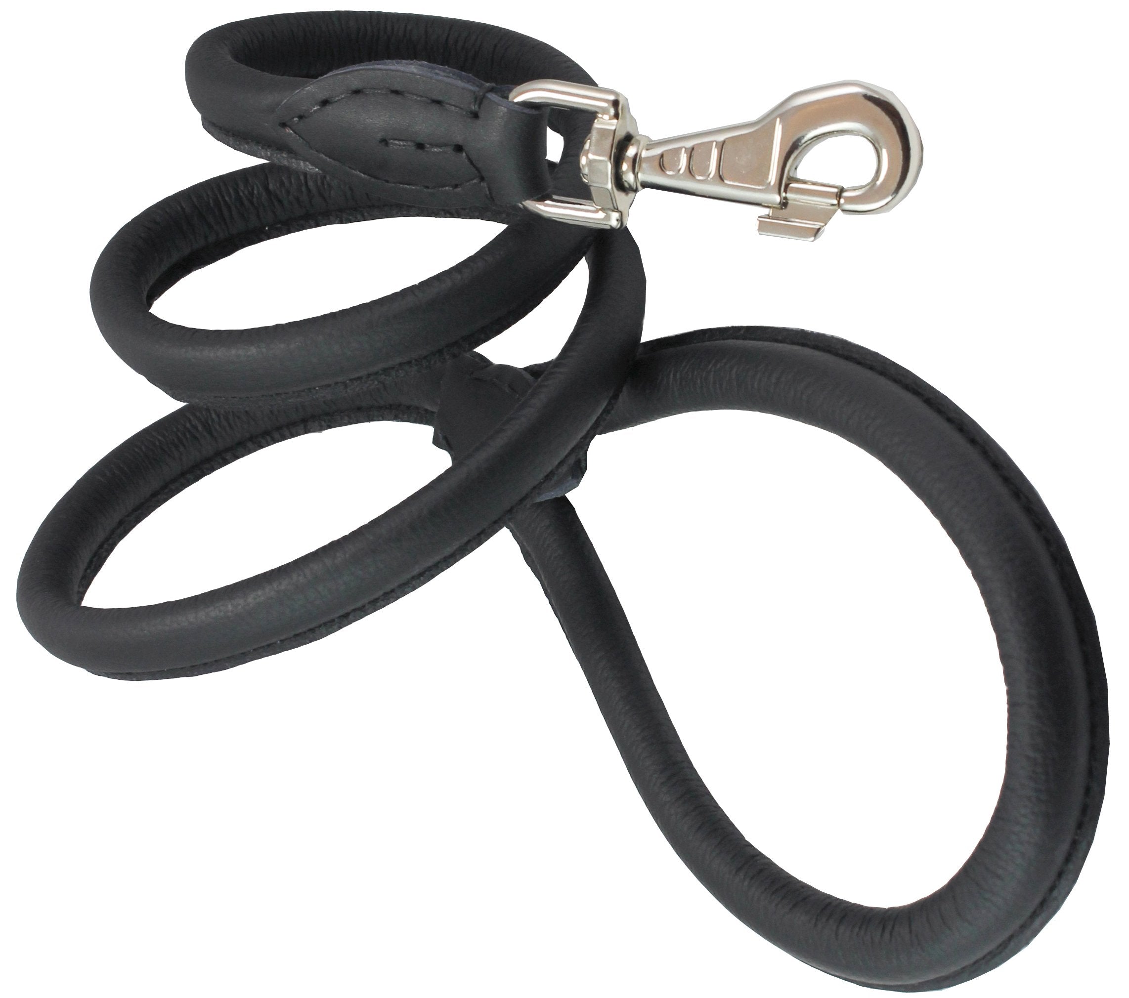 Dogs My Love 4Ft Long Round Genuine Rolled Leather Dog Leash Black (Large: 1/2'')