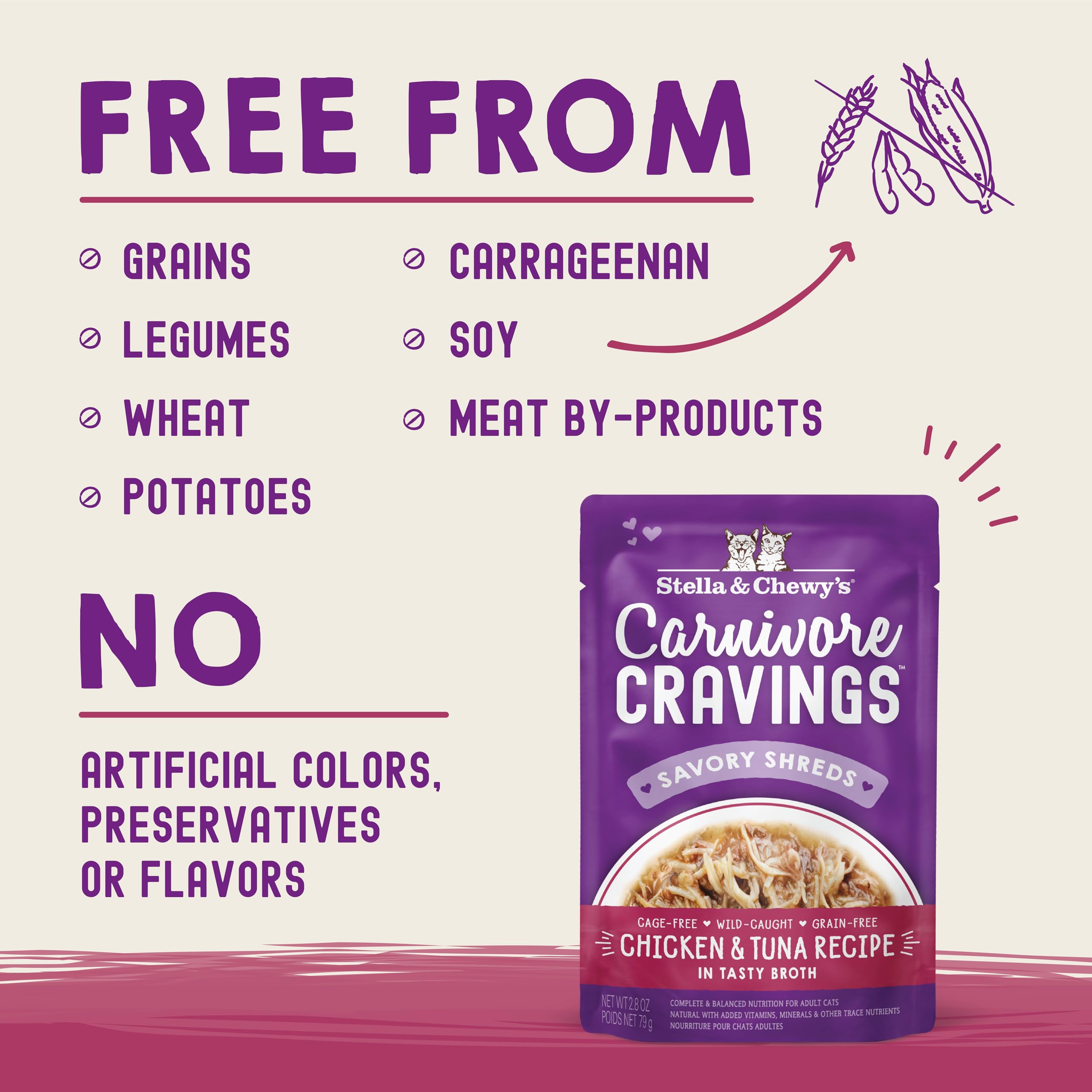 Stella & Chewys Carnivore Cravings Wet Cat Food - Premium Pouches - Grain Free, High Protein Chicken & Tuna - Perfect for Picky