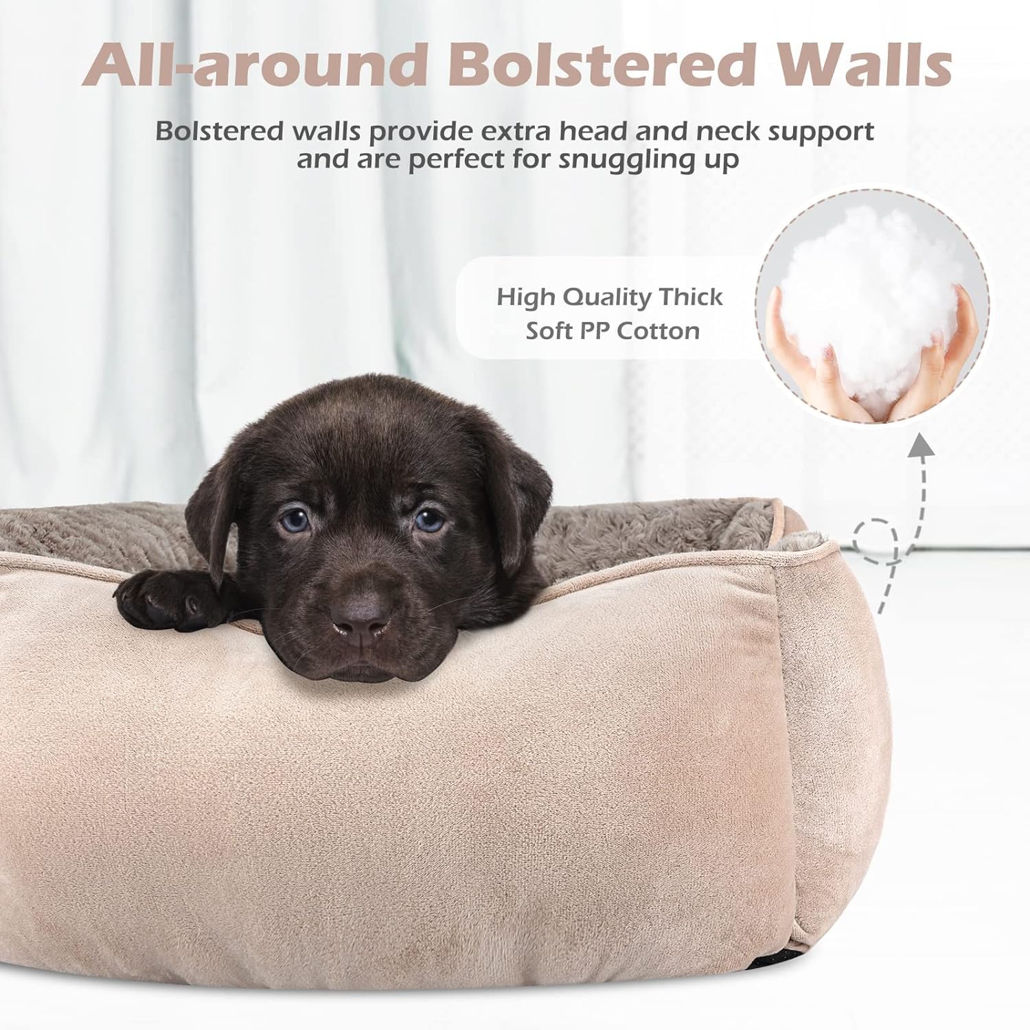 Invenho Large Rectangle Orthopedic Dog Bed For Medium Small Dogs, Washable Soft Calming Puppy Sleeping Cuddler With Anti-Slip Bo