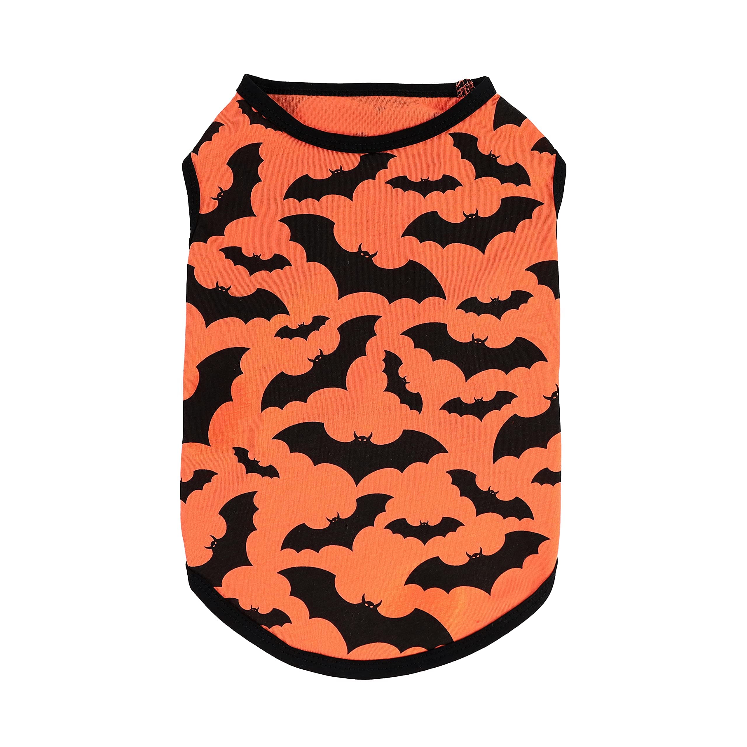 Fitwarm 100% Cotton Halloween Dog Clothes Scary Bat Dog Costumes Doggie Shirts Puppy Shirt Pet Vest Tank Top Cat Tee Orange Medi