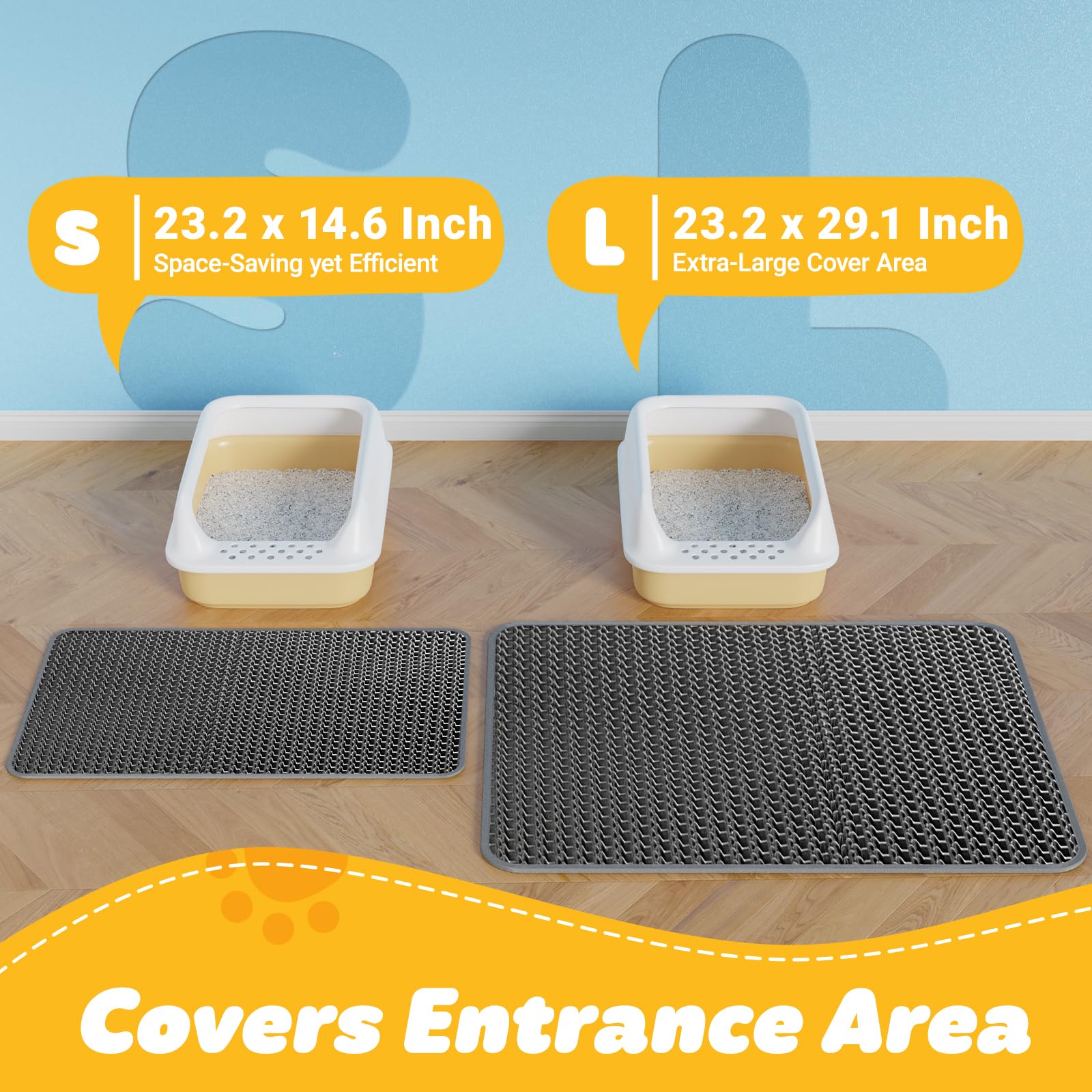 Cat Litter Mat - 23.2'' X 14.6'' Small Litter Trapping Mat, Easy To Clean Litter Box Mat, Waterproof, Urine-Proof, Non-Slip Kitty Litter Mats For Floor, Black