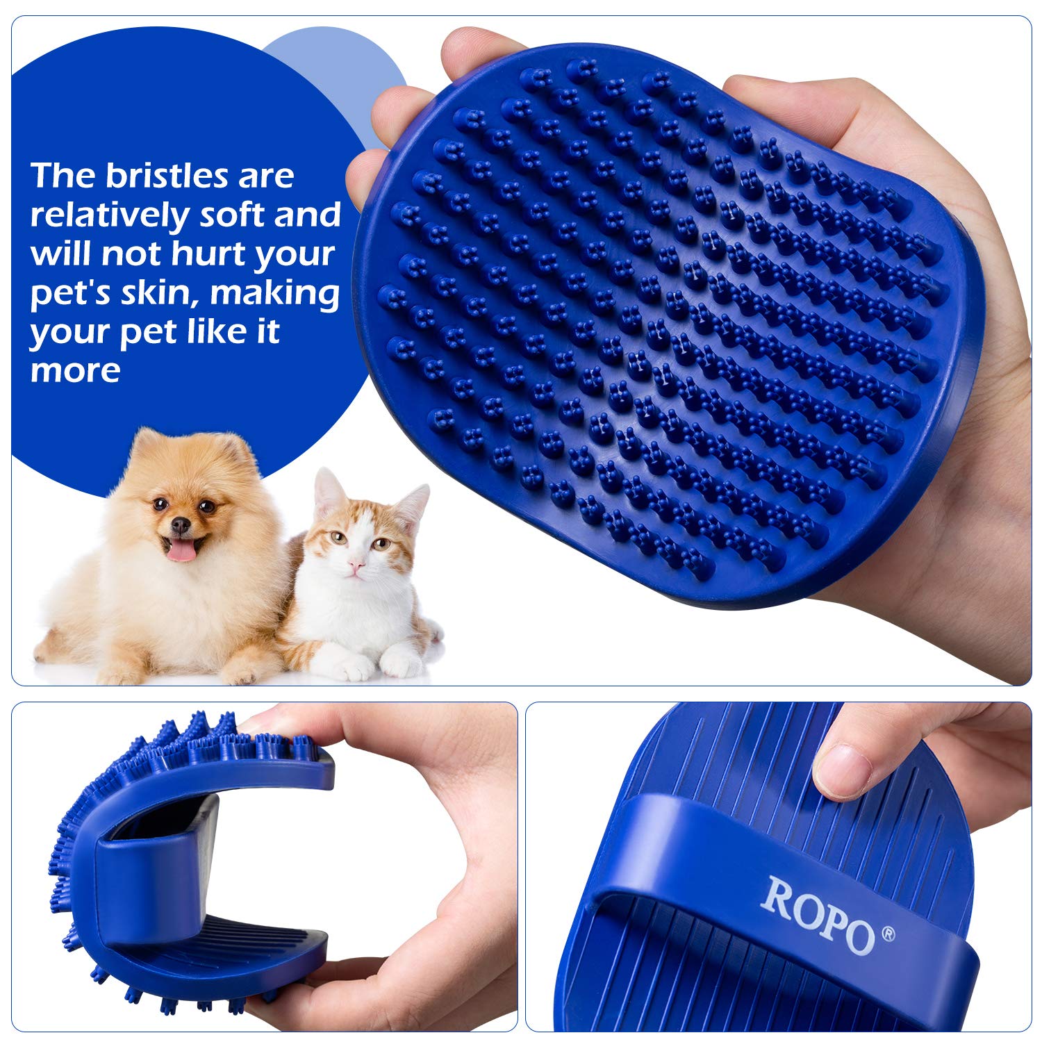 Dog Bath Brush, Ropo Rubber Massage Pet Shampoo Brush, Used For Pet Grooming, Removing Shedding Fur, Combing Tangles And Dead Fu