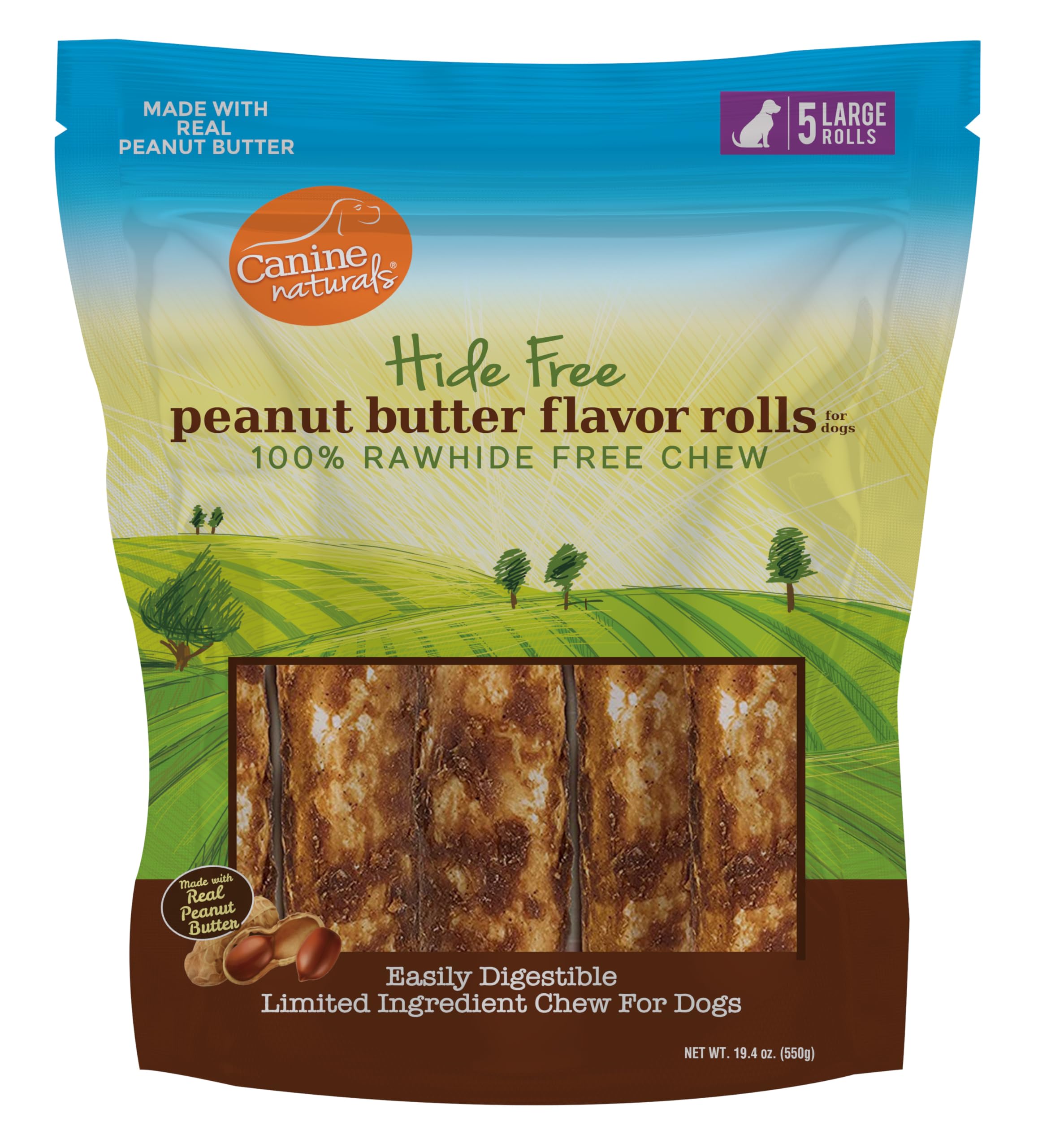 Canine Naturals Peanut Butter Chew - 100% Rawhide Free Dog Treats - Made with Real Peanut Butter - All-Natural and Easily Digest