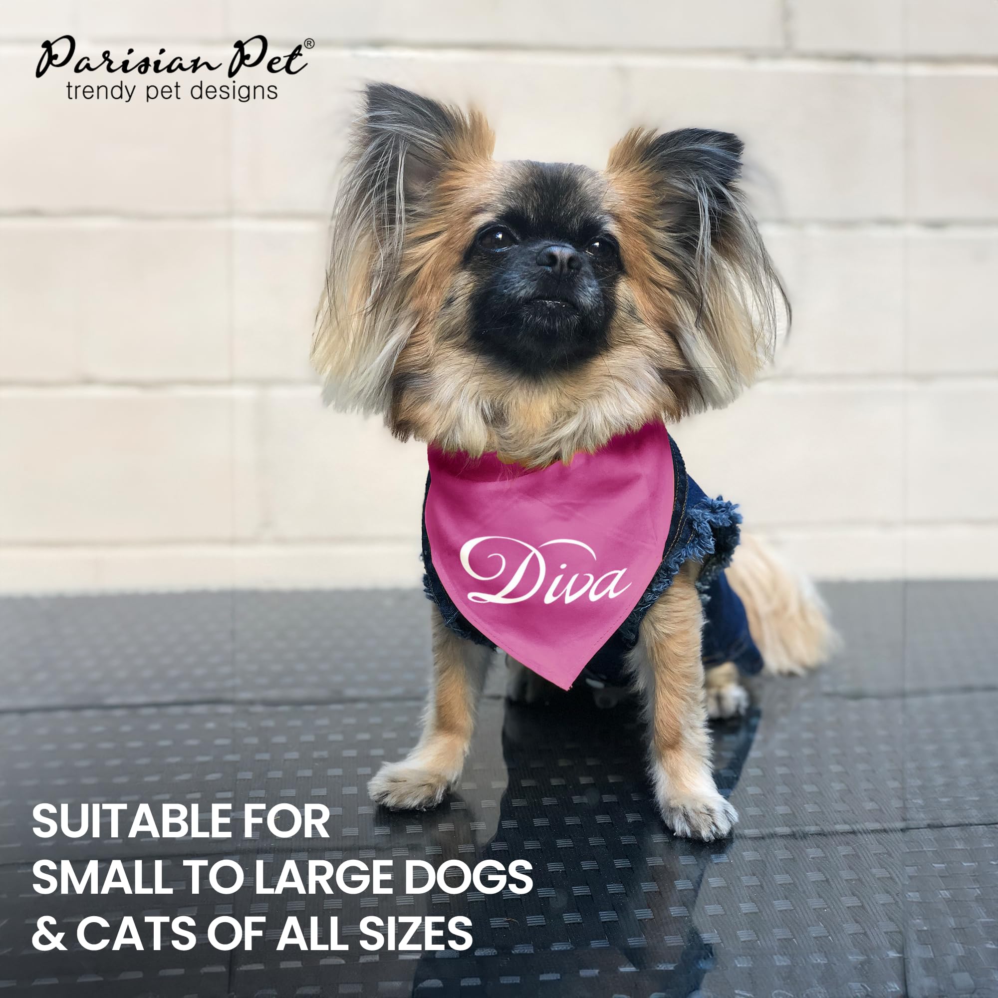 Parisian Pet Dog Bandanas With Printed 'Diva' Word - Classy Tie-On Adjustable Girl Dog Bandana - Dog Scarf For Large Dogs - Washable Triangle Female Dog Bib - Pink Handkerchief For Pets - L