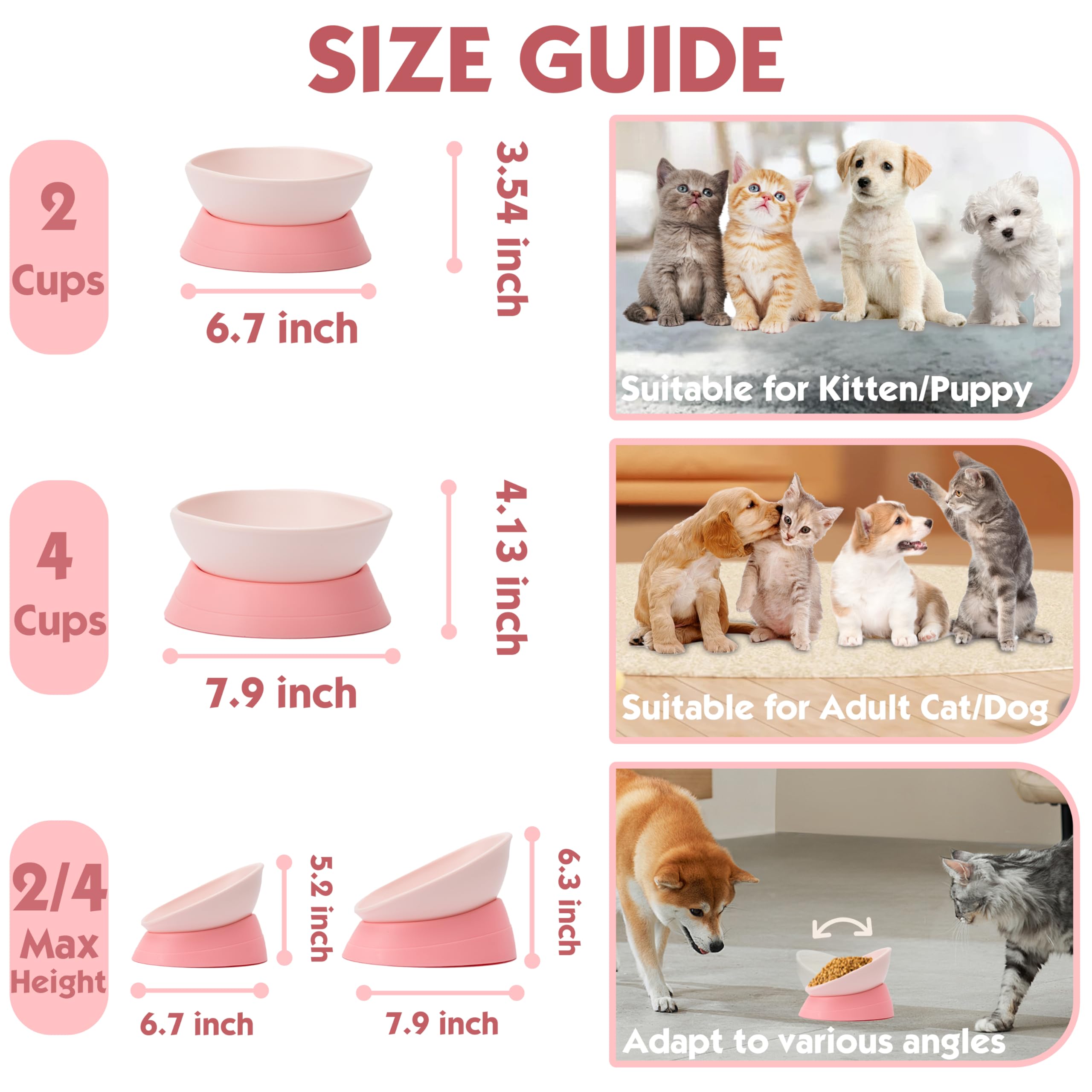 French Bulldog Food Bowl- Slanted Tilted Pug Food Water Bowl,Cat Bowl- Feeder for Frenchie/Shih Tzu/Flat Faced Small Dogs/Puppie
