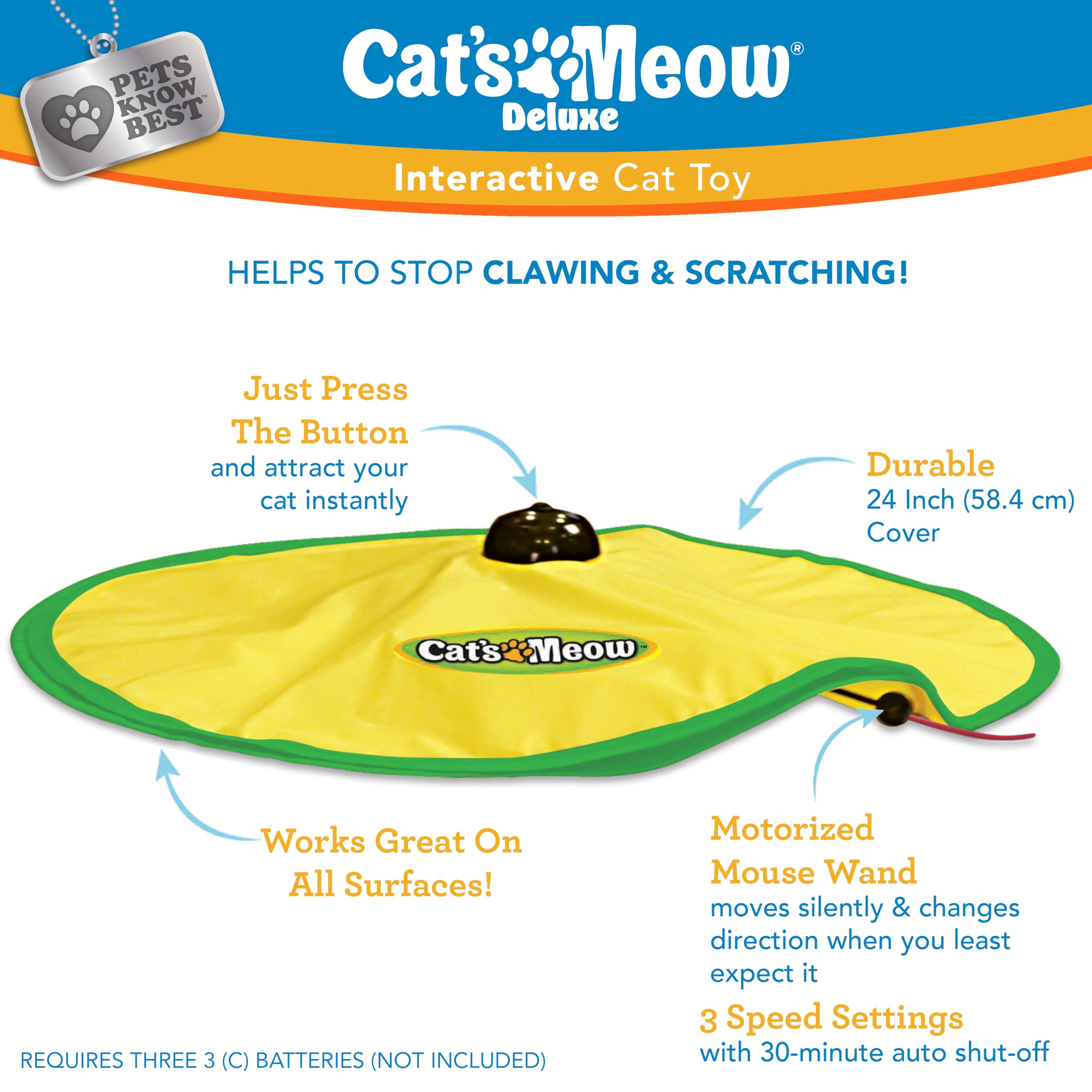 Cats Meow- Motorized Wand Cat Toy, Automatic 30 Minute Shut Off, 3 Speed Settings, The Toy Your Cat Cant Resist