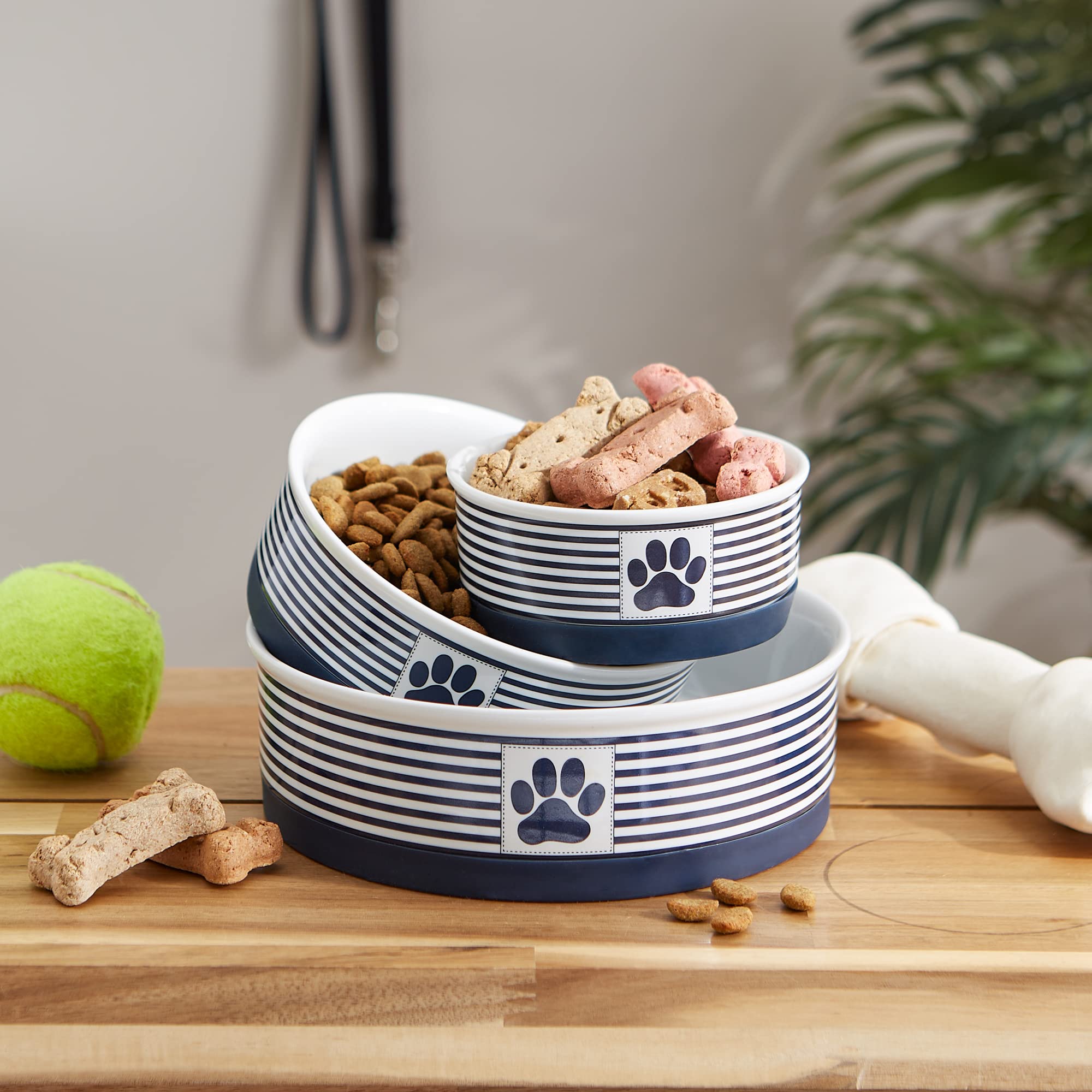 Bone Dry Paw & Patch Ceramic Pet Collection, Large Bowl, 7.5x2.4, Nautical Blue