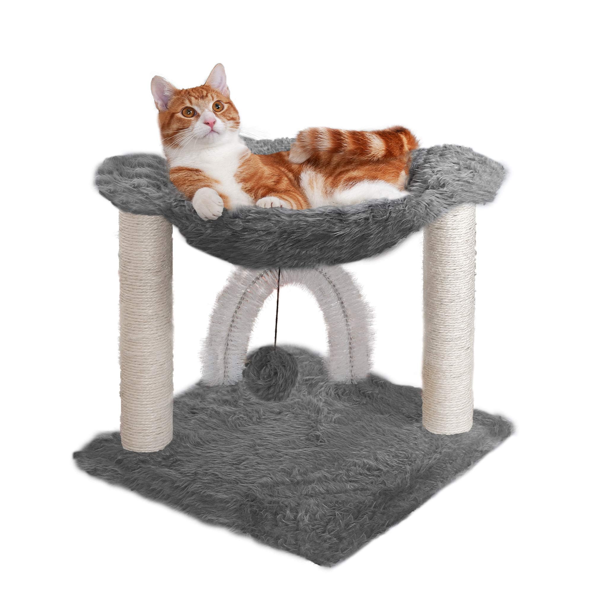 Furhaven 15.75'' Tall Playground For Indoor Cats, Ft. Sisal Scratching Posts, Self-Grooming Brush, & Toy - Tiger Tough Hammock I