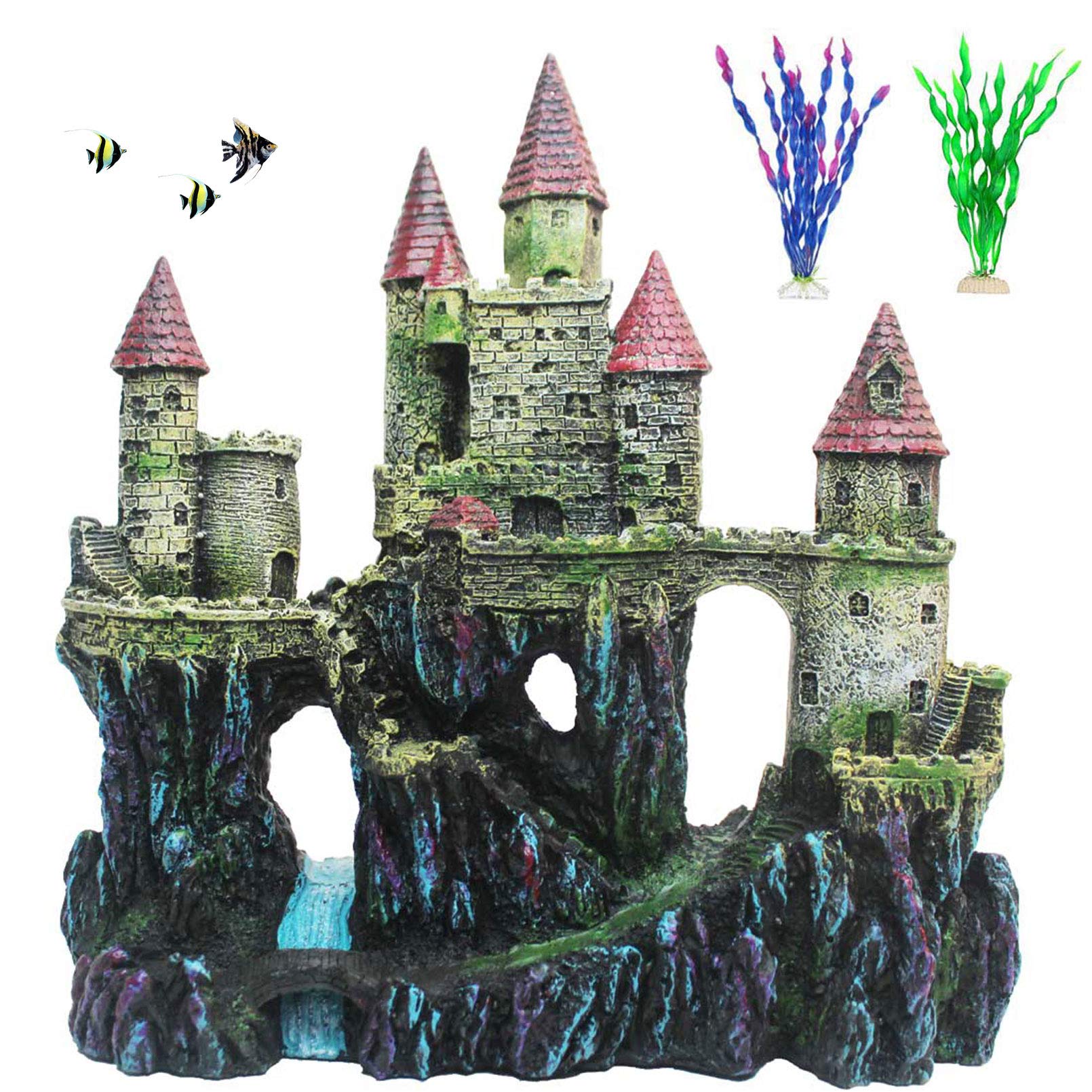 Pinvnby Aquarium Resin Castle Decoration Fish Tank Driftwood Castle Cave Hideouts House Plants Supplies Accessories(Red)
