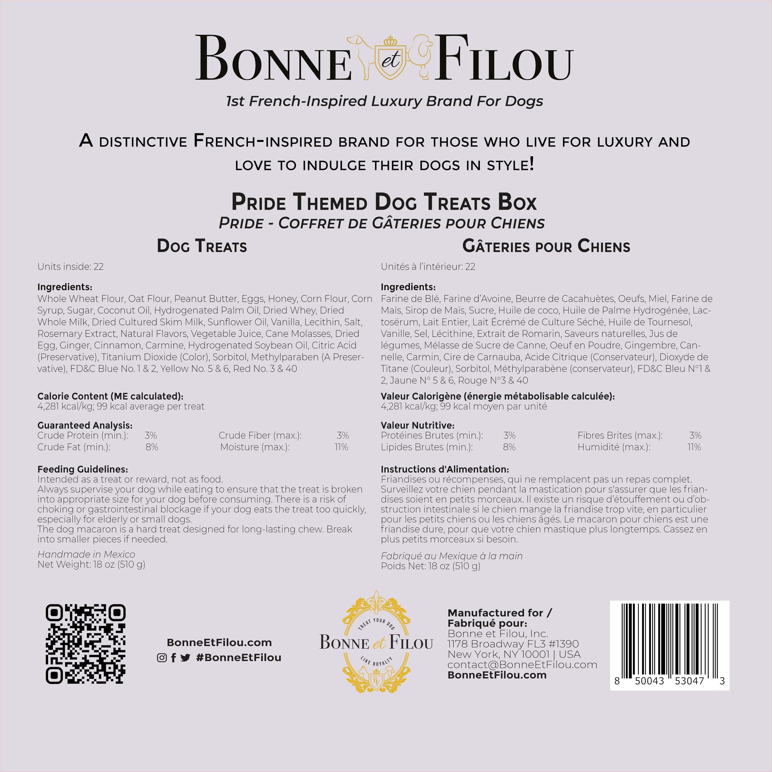 Bonne et Filou Pride Themed Human Grade Gourmet Dog Treats Gift Box 22 Luxury Snacks with Macarons, Truffles & Bone Cookies Heal