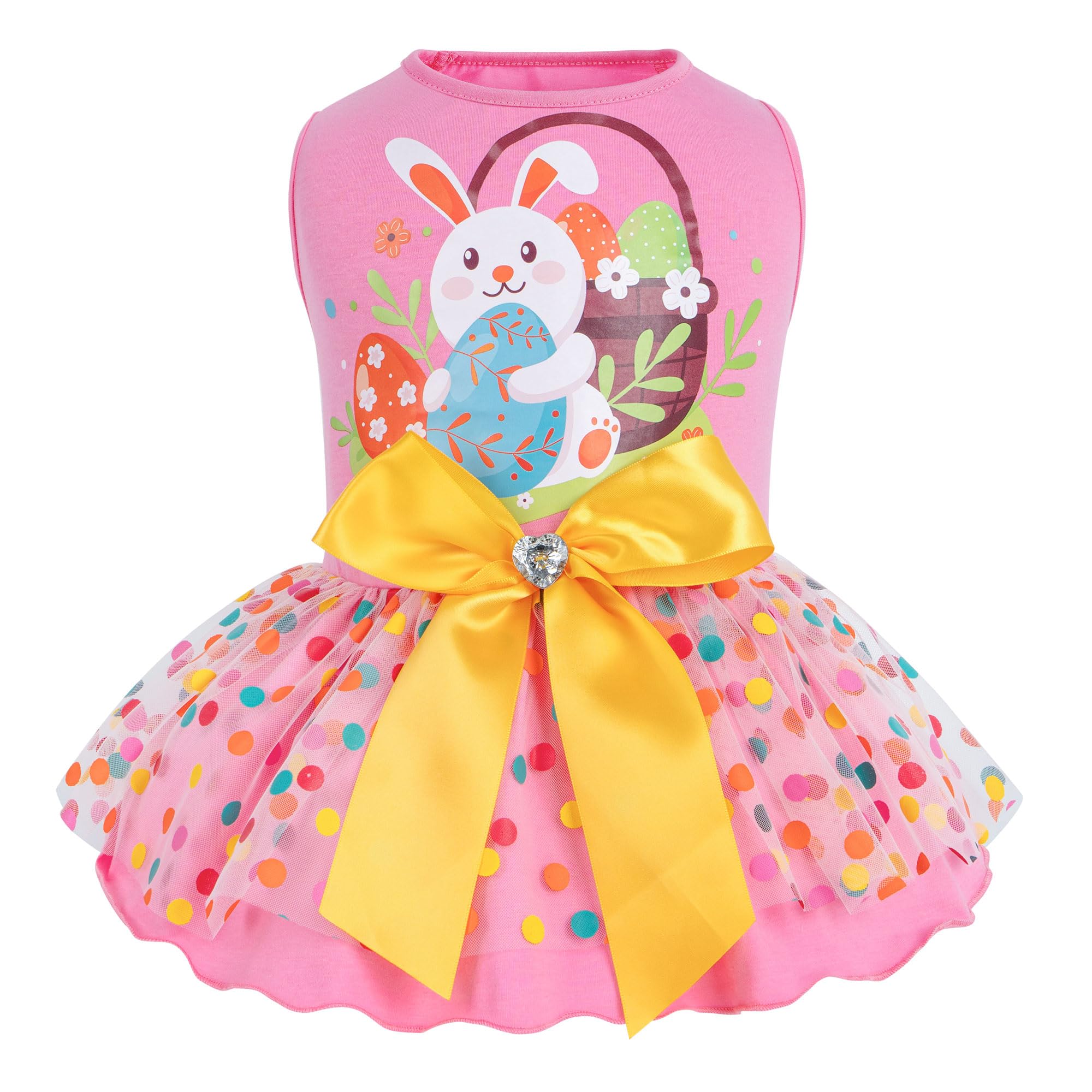 Cyeollo Easter Day Dog Dress Dog Clothes Girl Skirt Holiday Outfit Bunny Egg Print Tulle Doggie Dresses For Small Dogs Cats Pet 