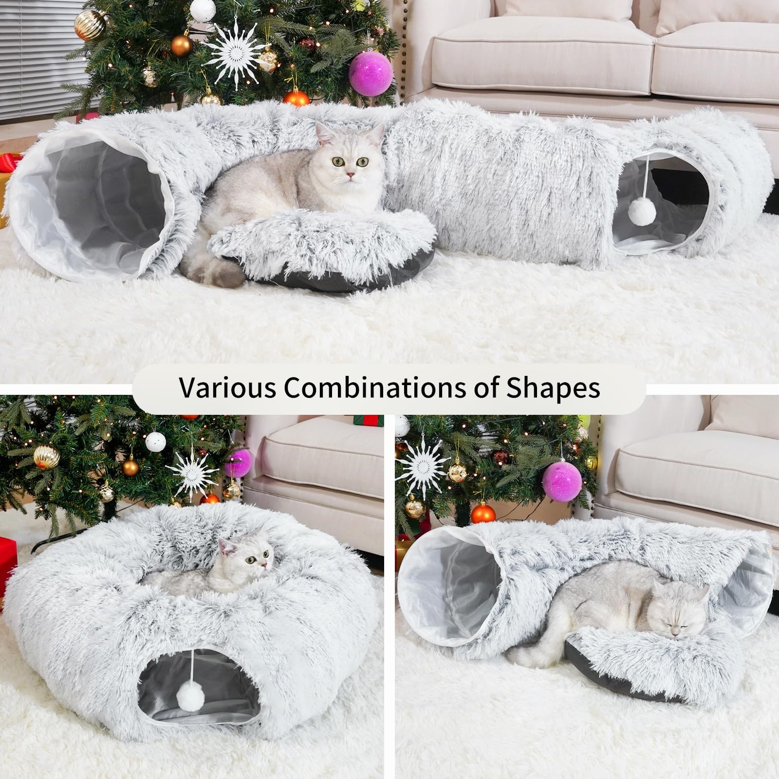 Oozazemm Cat Tunnel Bed With Washable Cushion, Cat Tunnels For Indoor Cats, Collapsible Cat Donut Tunnel For Medium & Large Cat,