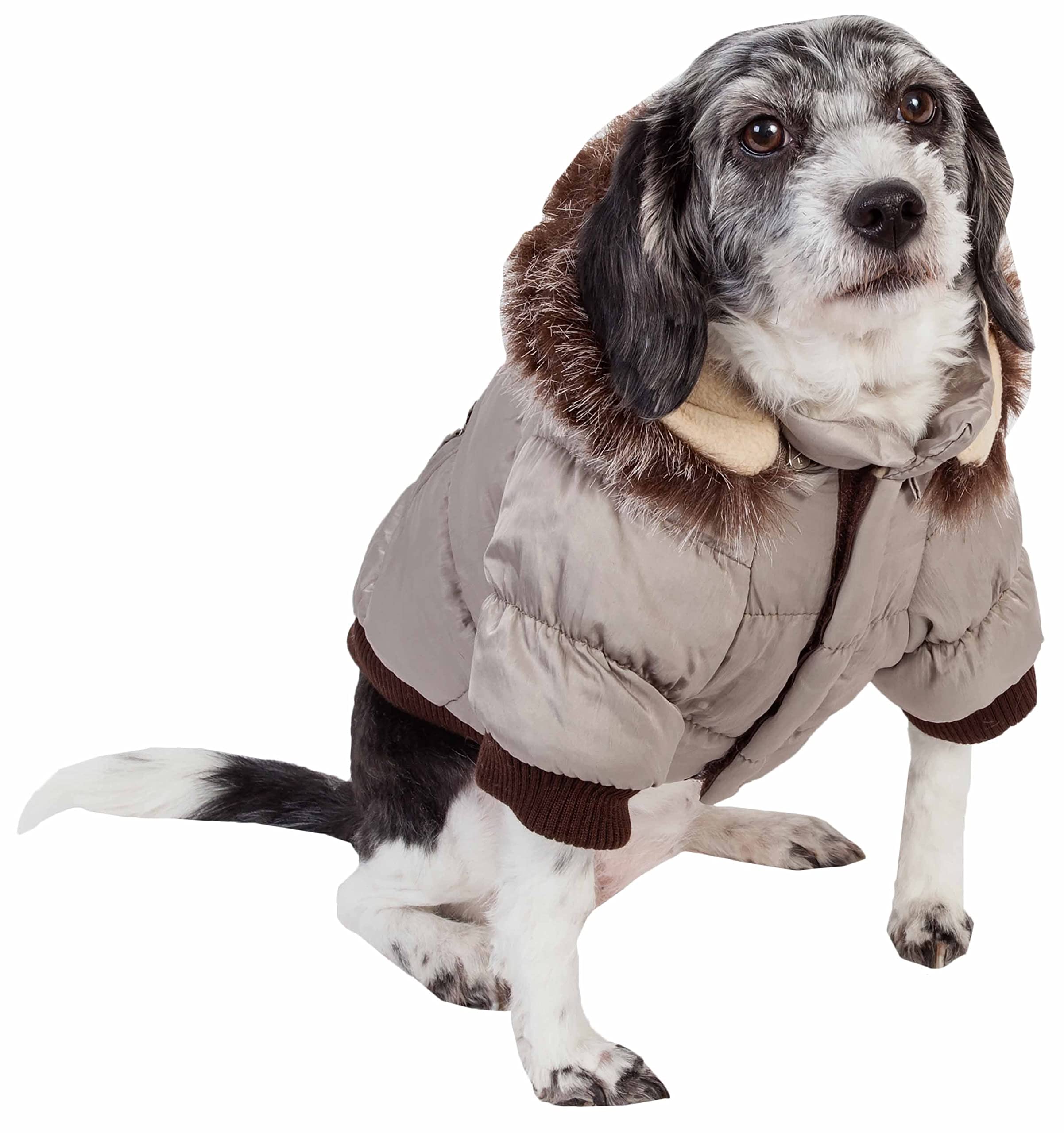PET LIFE Classic Metallic Fashion Pet Dog Coat Jacket Parka w/ 3M Insulation and Removable Hood, Small, Metallic Grey