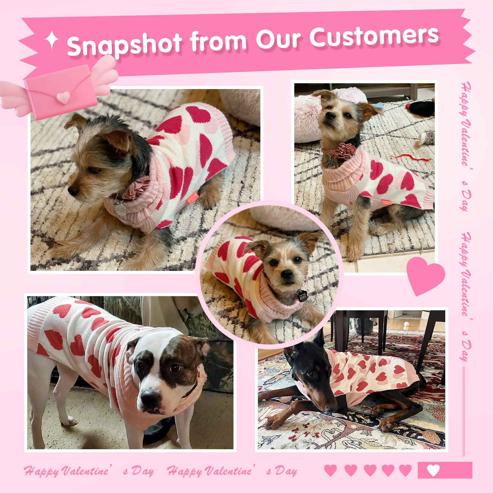 KYEESE Valentine Dog Sweater for Small Dogs, Red Heart Design, Leash Hole, Size S