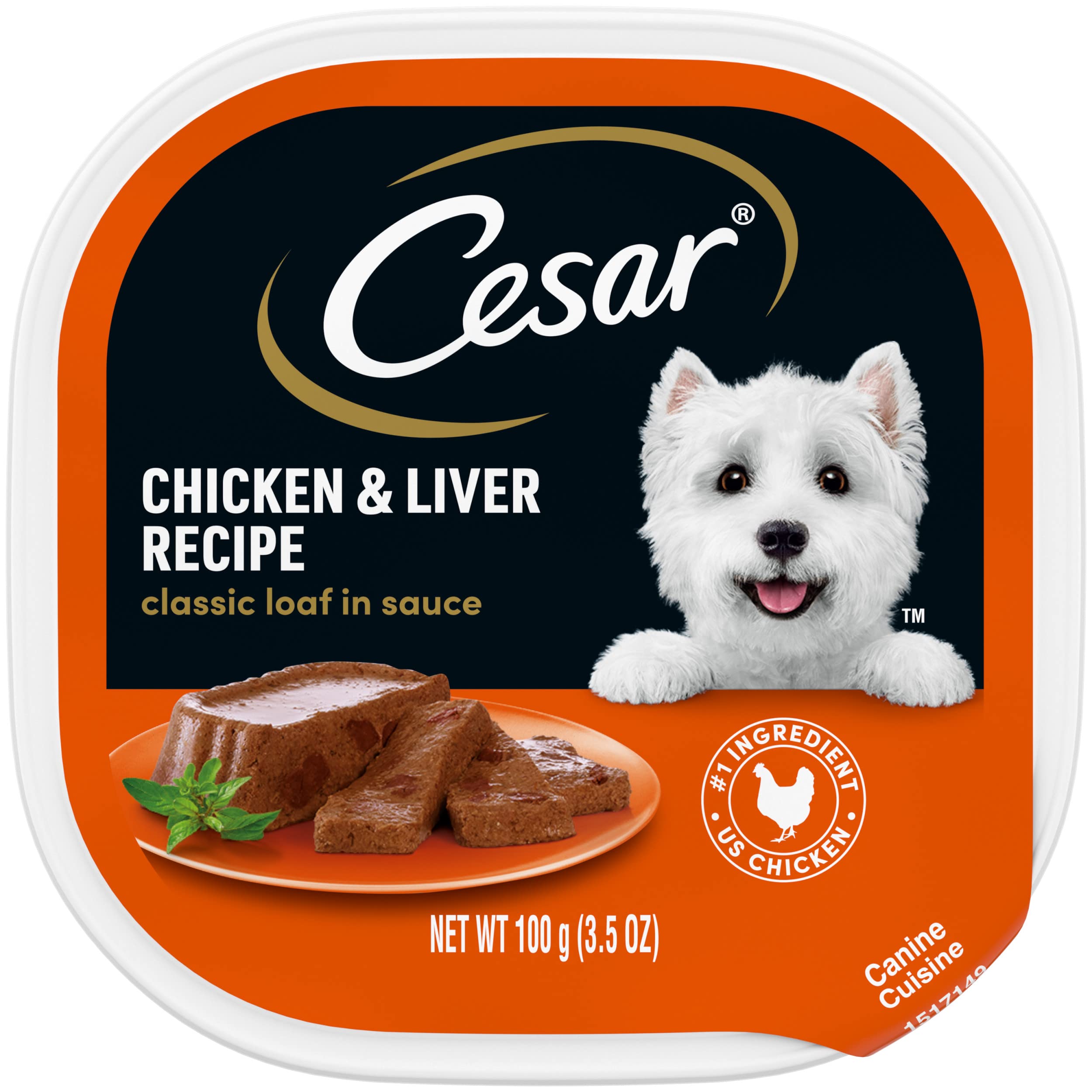 Cesar Wet Dog Food Classic Loaf in Sauce Chicken & Liver Recipe, 3.5 oz. Easy Peel Trays (24 Count, Pack of 1)