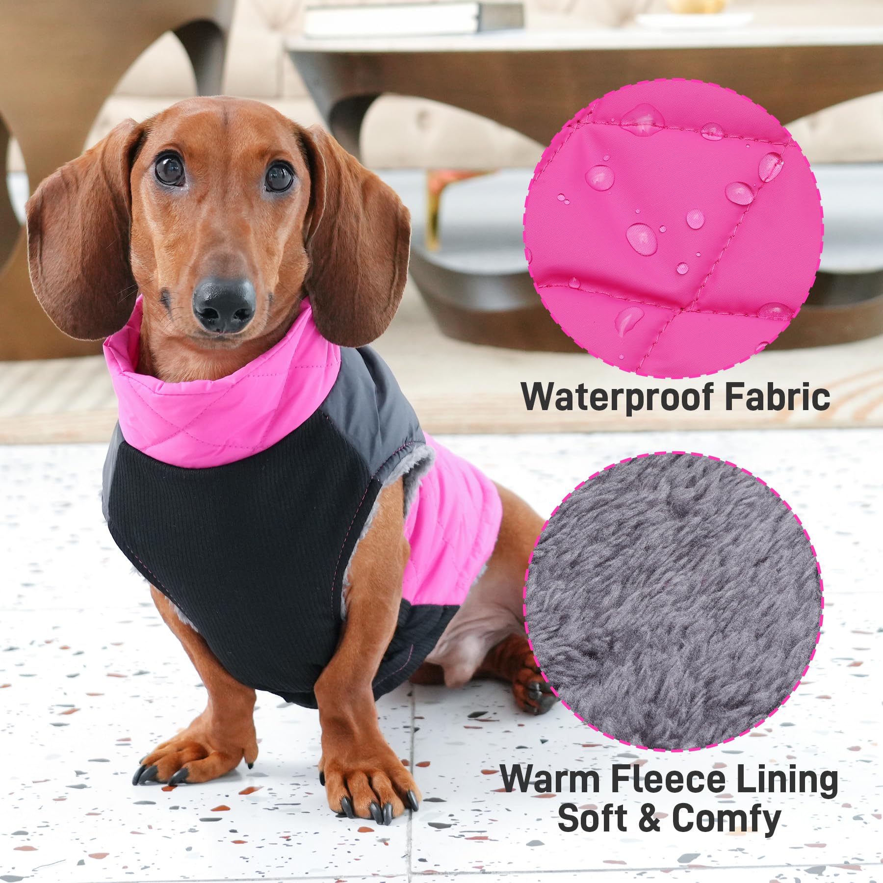 Joydaog Warm Fleece Dog Coats For Medium Dogs,D-Rings Waterproof Puppy Jacket For Cold Winter,Pink Xl