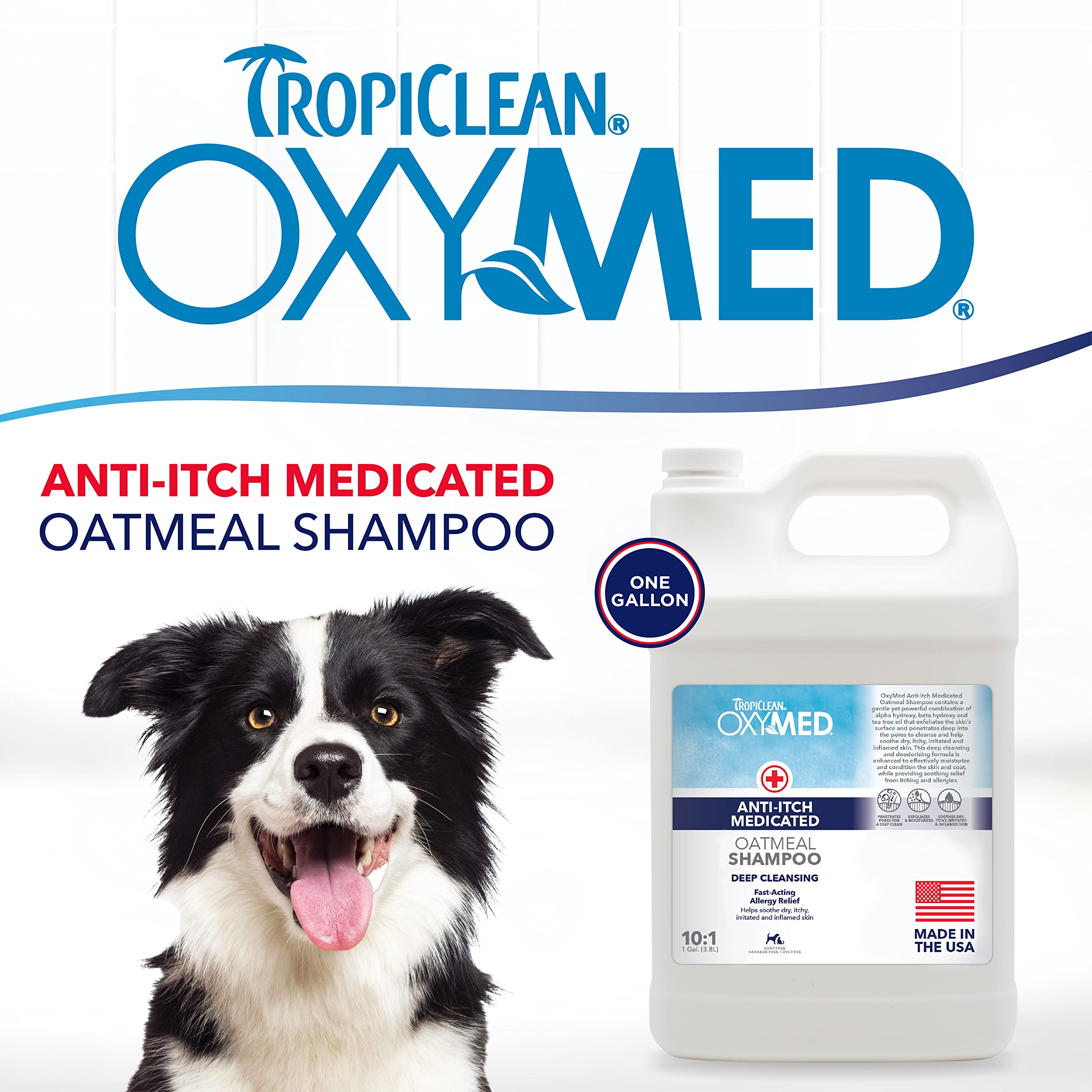 TropiClean OxyMed Dog Shampoo for Allergies and Itching, Medicated Oatmeal Shampoo for Dry Itchy Skin, Seborrhea, & Hot Spots, C