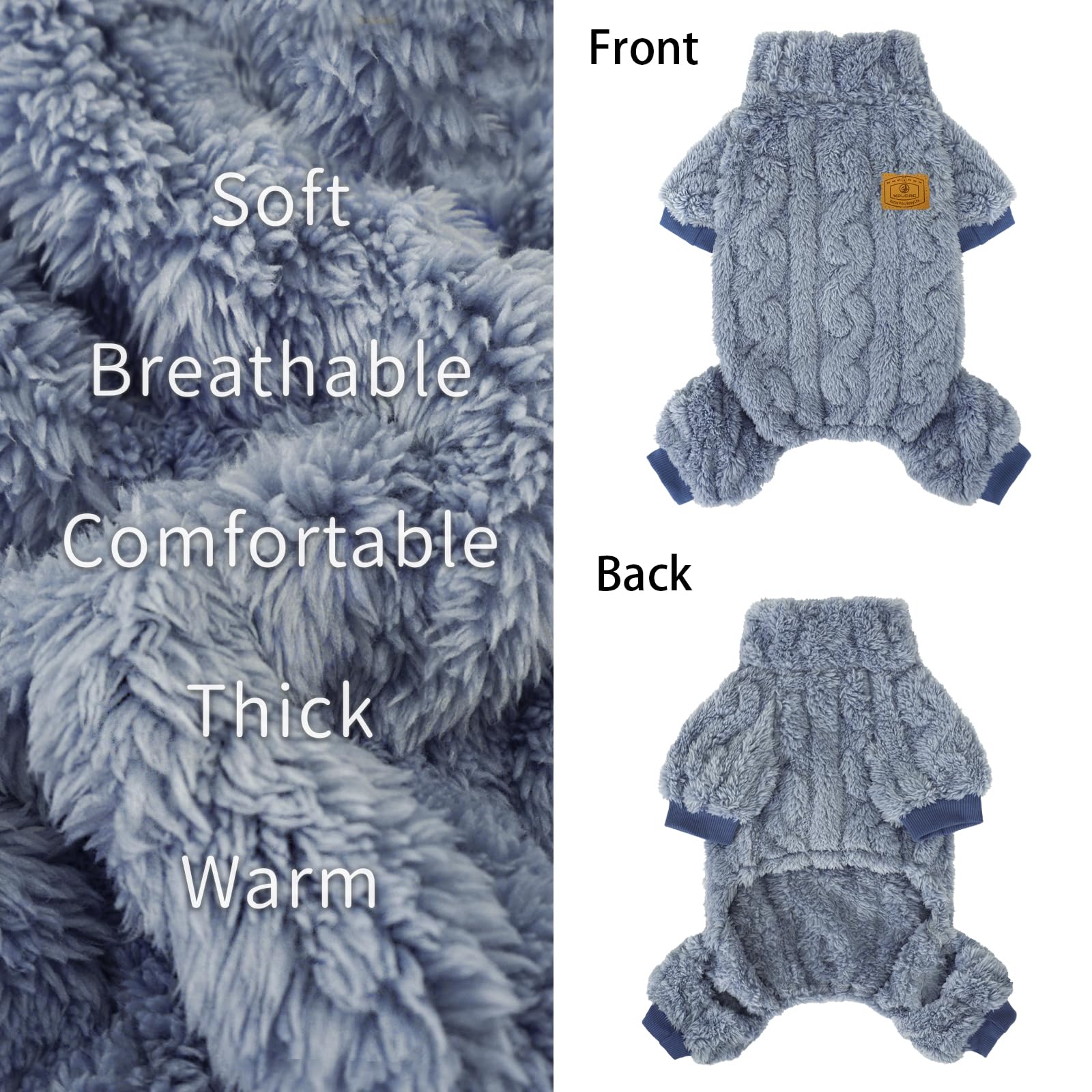 Xpudac Dog Sweater, Winter Clothes For Small Medium Dogs, Fleece Pajamas For Girl Boy, Christmas, Blue-X-Small