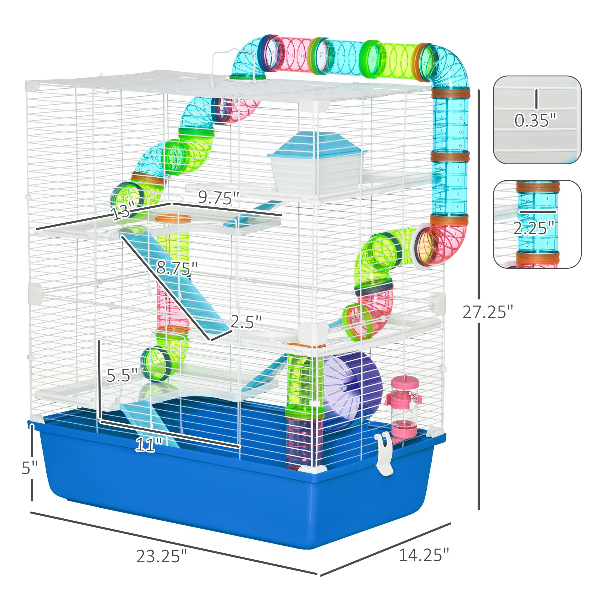 PawHut Extra Large 23 Hamster Cage with Tubes and Tunnels, Portable Carry Handles, Rat House and Habitats Big 5-Tier Design, Mou