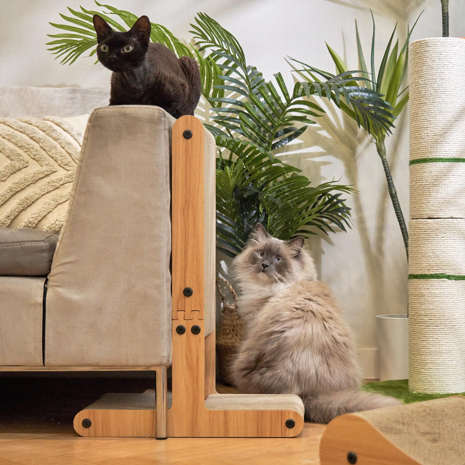 Nekosan T-Shaped Cat Scratcher For Indoor Cats, Double-Sided Furniture Protector, 23.6X16.9X9.6 Inch Large, Cardboard With Ball