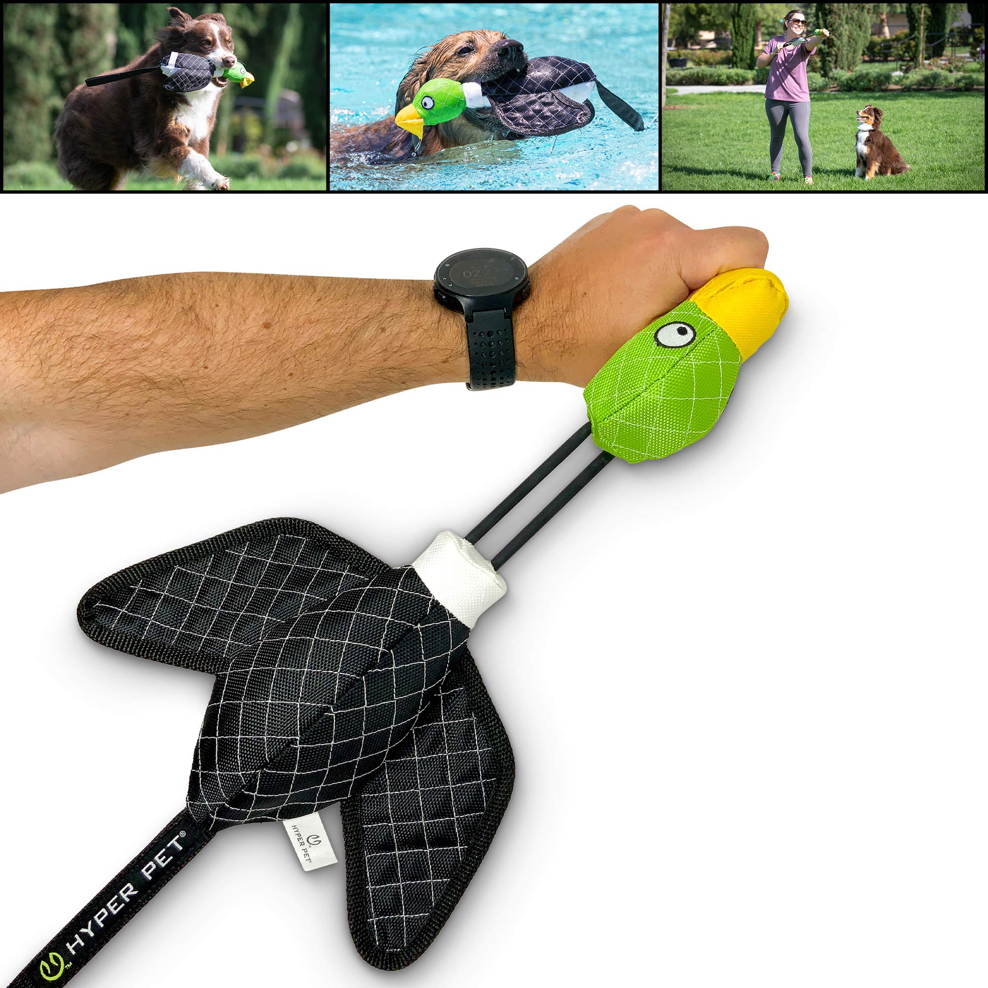 Hyper Pet Flying Series Interactive Dog Toys - Large Duck Slingshot Fetching Dog Toy - Floats On Water